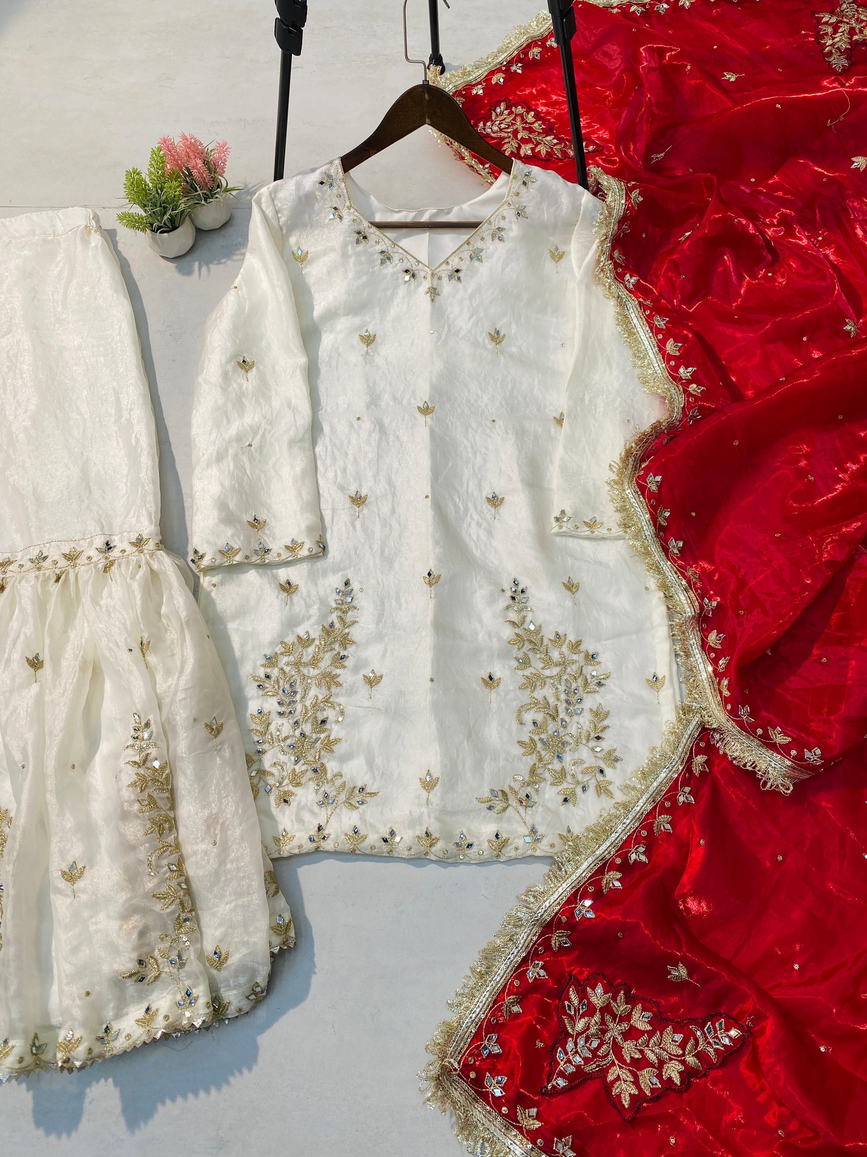 Designer Fendy Sharara Suit Set with Real Mirror Work Designer Fendy Sharara Suit Set with Real Mirror Work