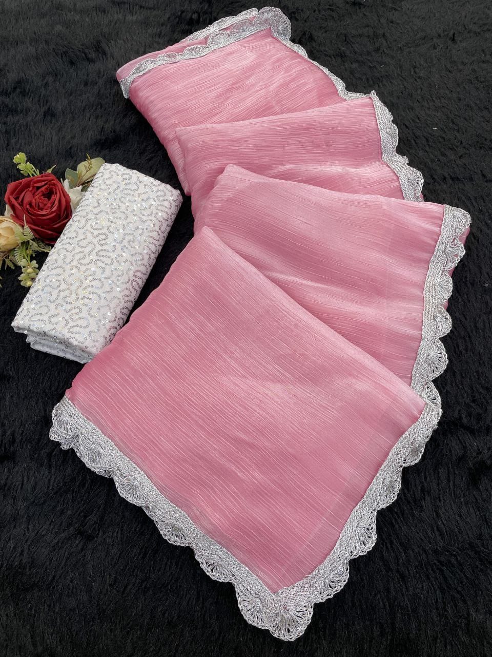 Bollywood Trending Jimmy Choo Saree with Embroidered Blouse Bollywood Trending Jimmy Choo Saree with Embroidered Blouse