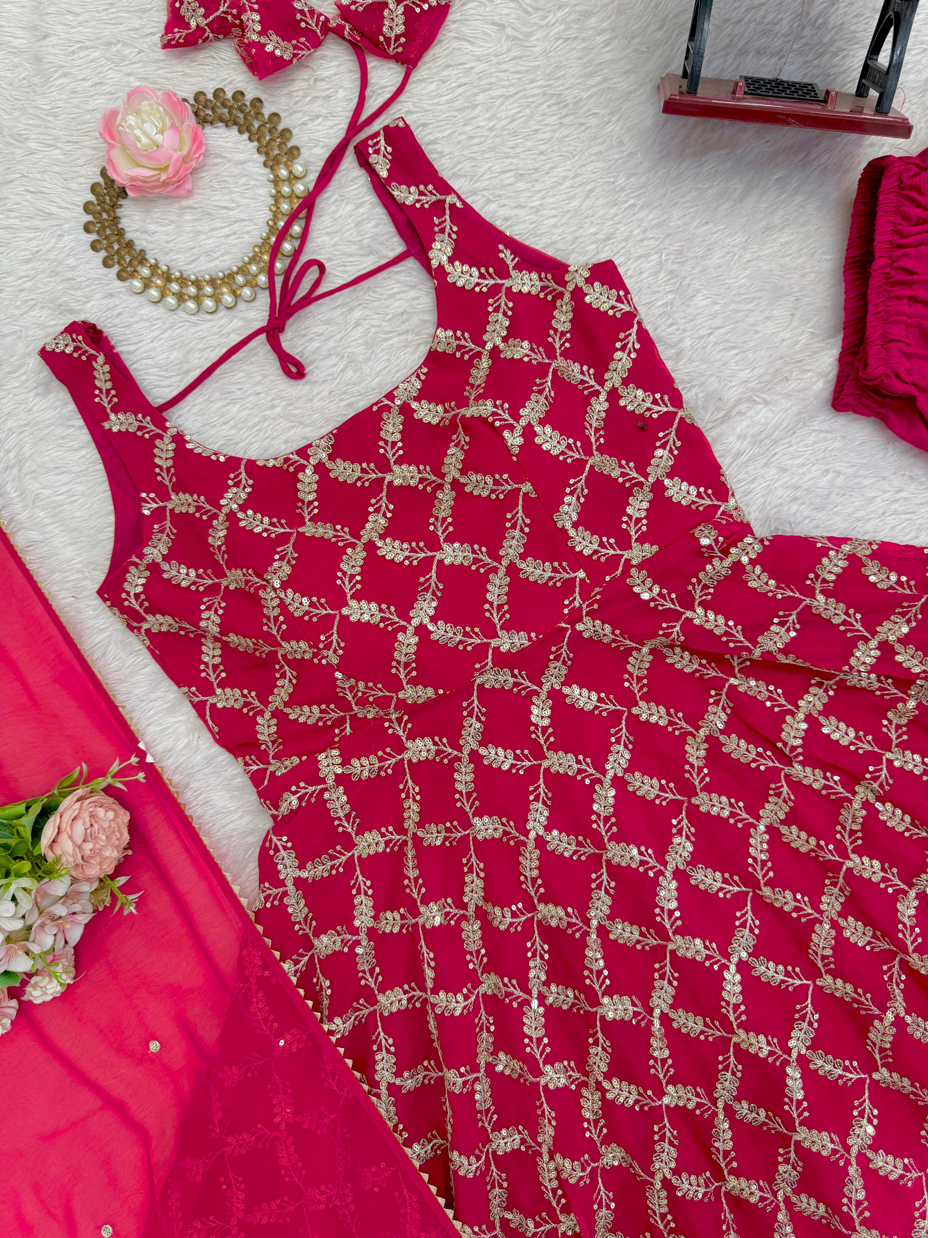 Designer Faux Georgette Anarkali Sharara Set with Dupatta Designer Faux Georgette Anarkali Sharara Set with Dupatta