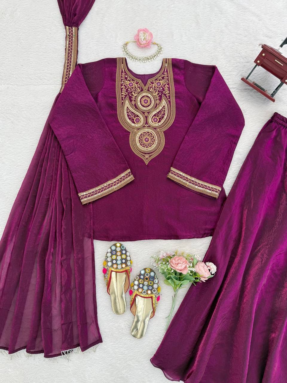 Designer Fendy Silk Embroidered Sharara Set Designer Fendy Silk Embroidered Sharara Set