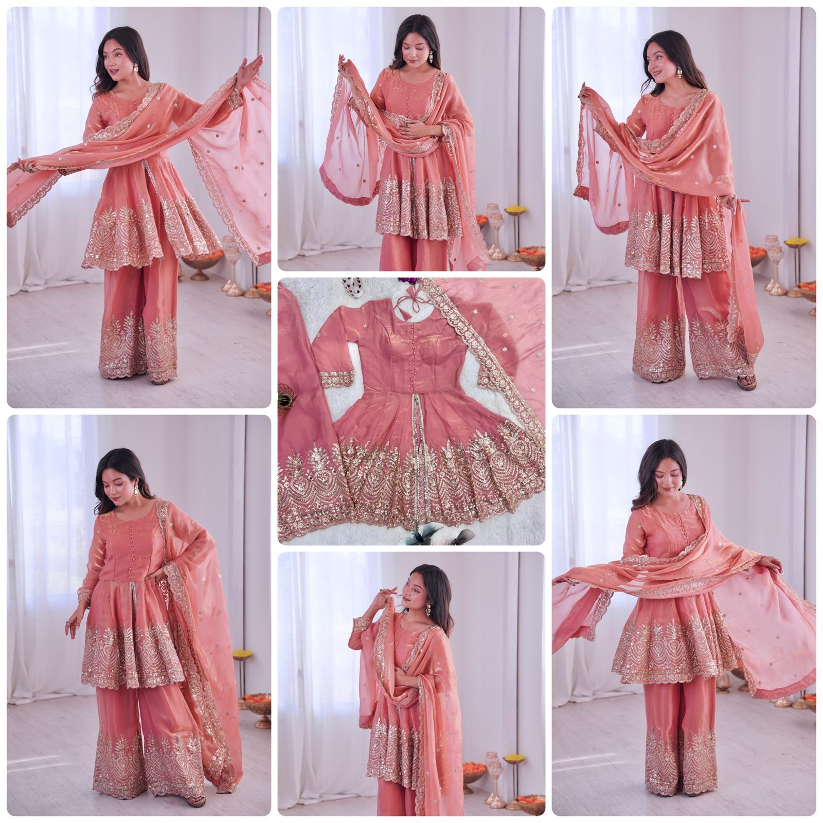 Designer Party Wear Fandy Silk Set with Mirror Work (Code: SSC-658) Designer Party Wear Fandy Silk Set with Mirror Work (Code: SSC-658)