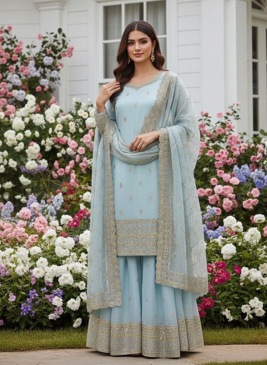Ready-to-Wear Fancy Embroidered Top-Plazzo Set with Dupatta Ready-to-Wear Fancy Embroidered Top-Plazzo Set with Dupatta
