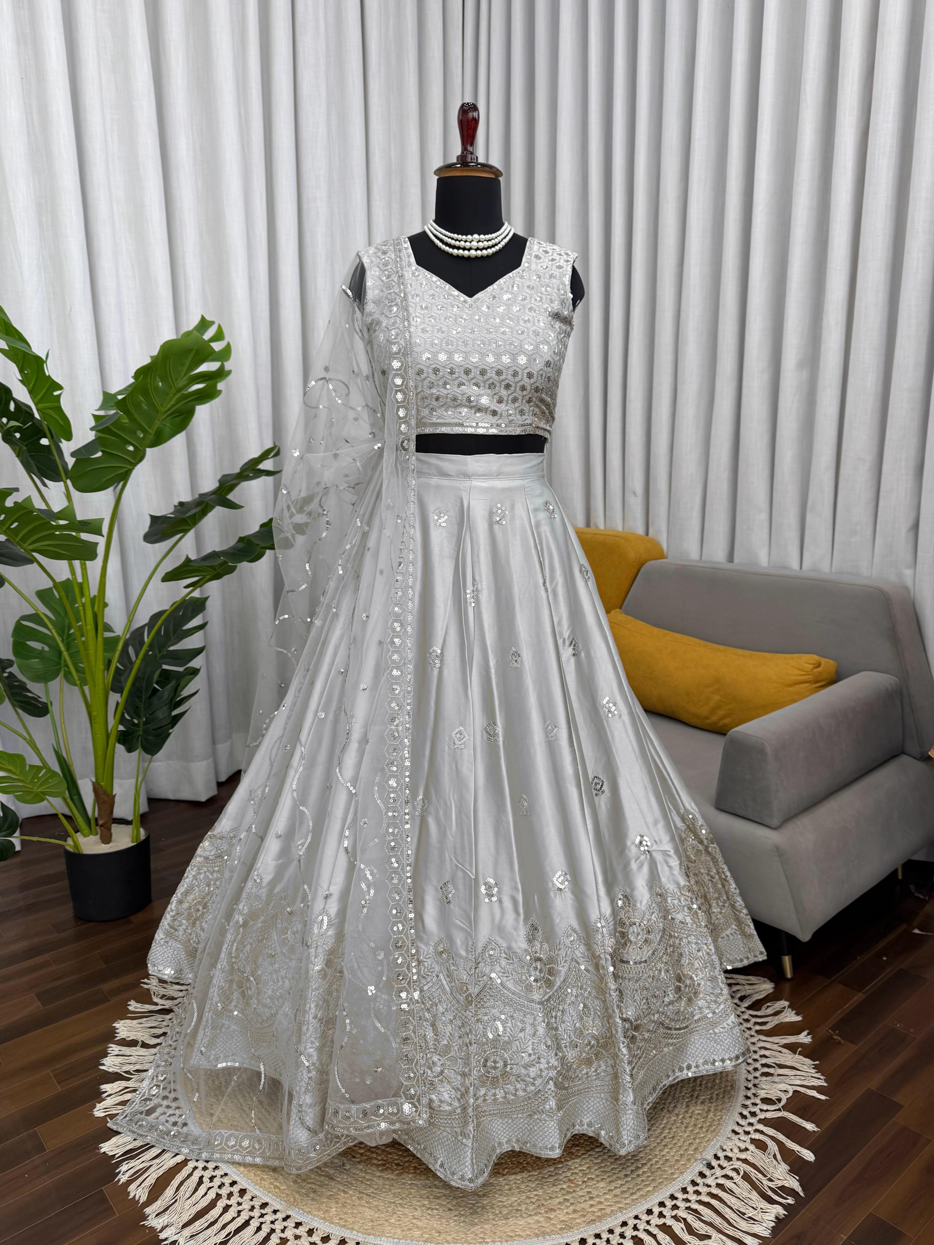 Designer Japan Satin Embroidered Lehenga Choli Set Designer Japan Satin Embroidered Lehenga Choli Set