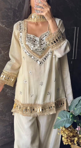 Party Wear Chinon Dress Set with Mirror Work