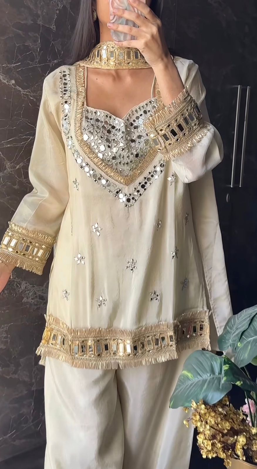 Party Wear Chinon Dress Set with Mirror Work Party Wear Chinon Dress Set with Mirror Work