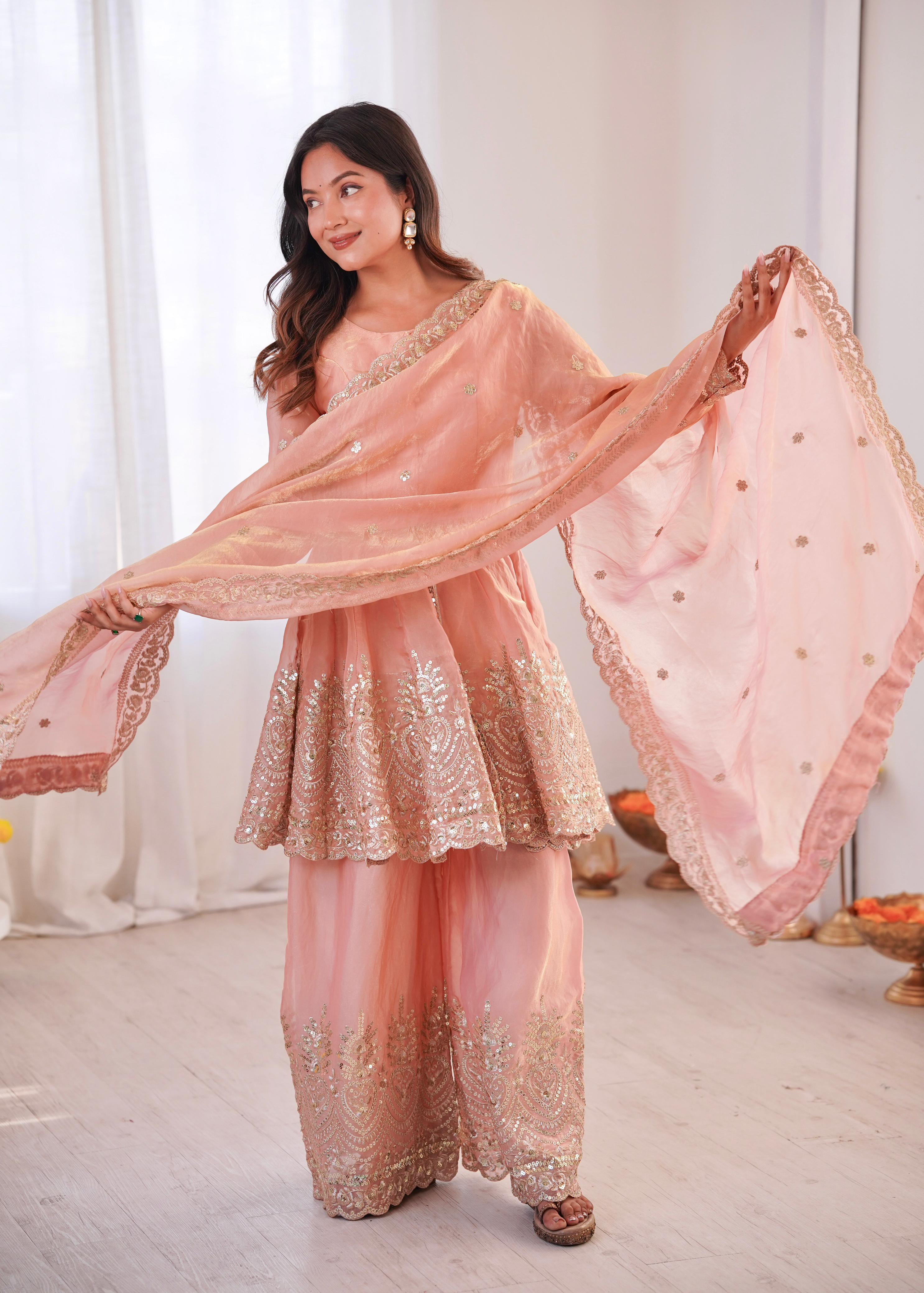 Designer Party Wear Fandy Silk Set with Mirror Work (Code: SSC-658) Designer Party Wear Fandy Silk Set with Mirror Work (Code: SSC-658)