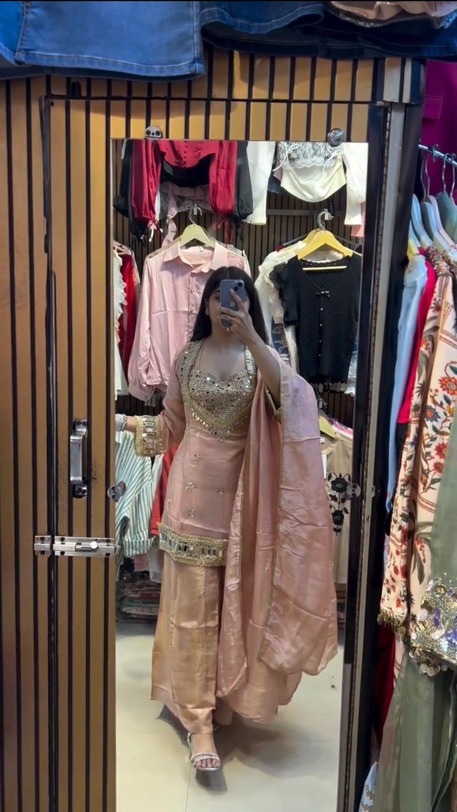 Exclusive 4-Piece Palazzo Set with Real Mirror Work Exclusive 4-Piece Palazzo Set with Real Mirror Work