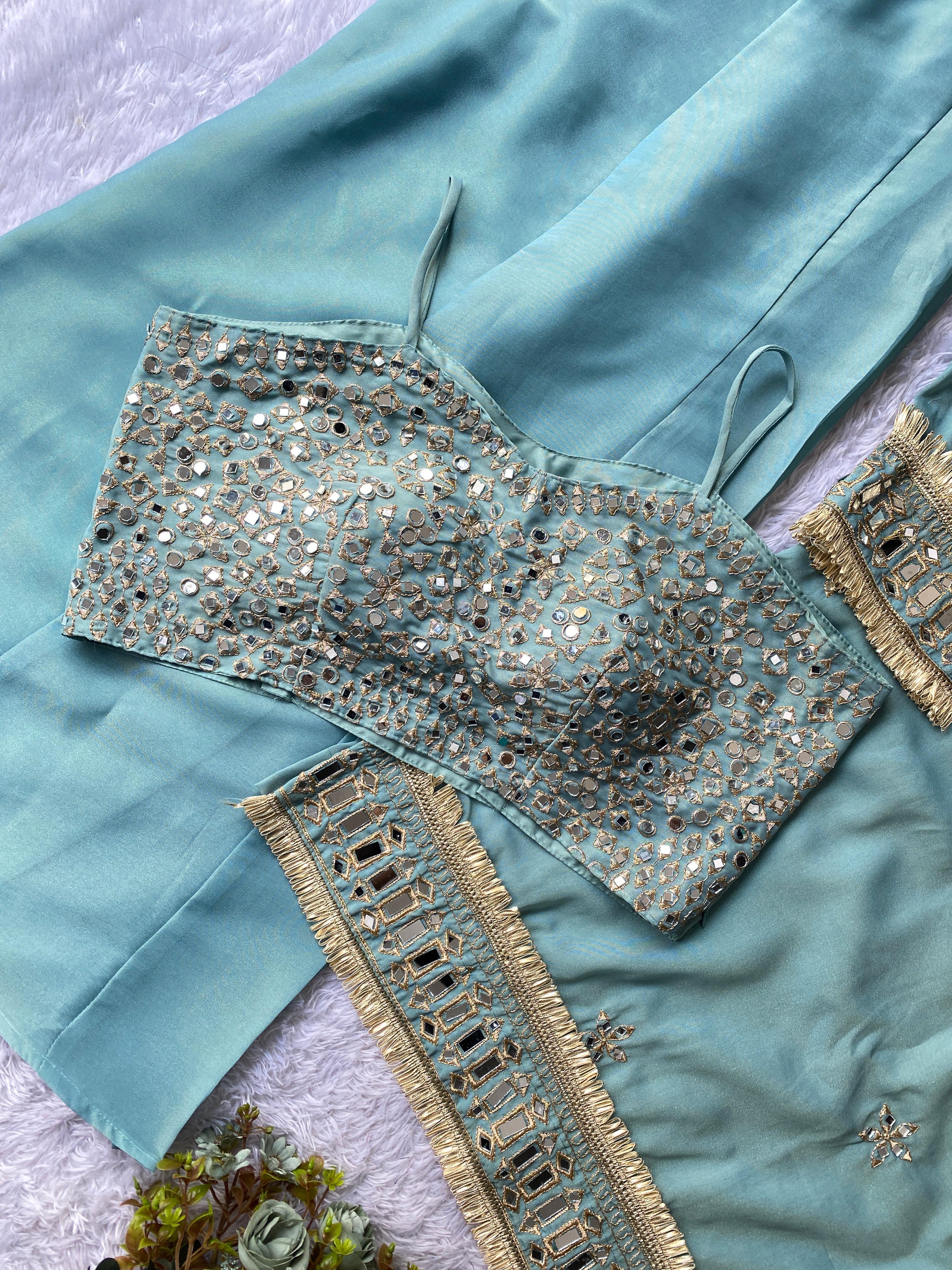 Exclusive 4-Piece Palazzo Set with Real Mirror Work Exclusive 4-Piece Palazzo Set with Real Mirror Work