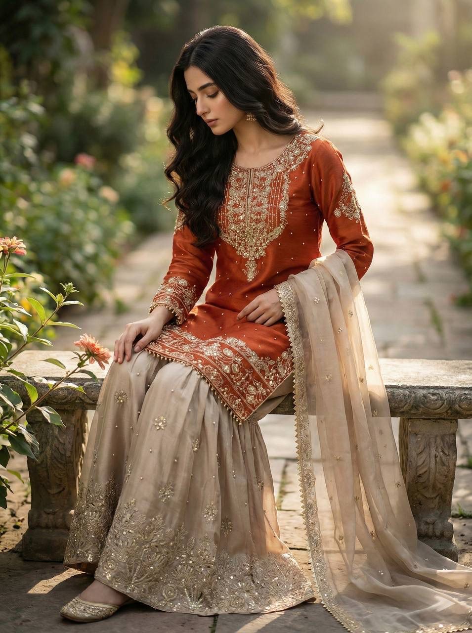 Designer GMY Silk Embroidered Top Plazzo Dupatta Set Designer GMY Silk Embroidered Top Plazzo Dupatta Set