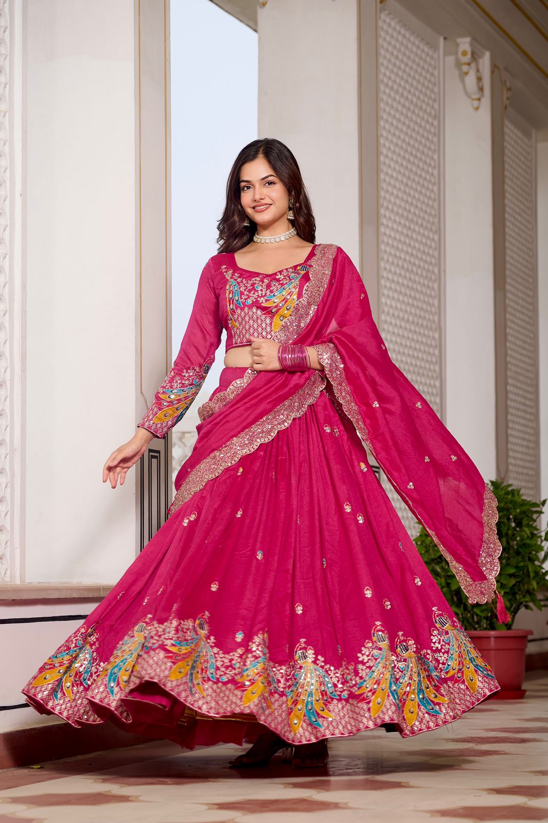 Designer Embroidered Vichitra Lehenga Choli Set Designer Embroidered Vichitra Lehenga Choli Set