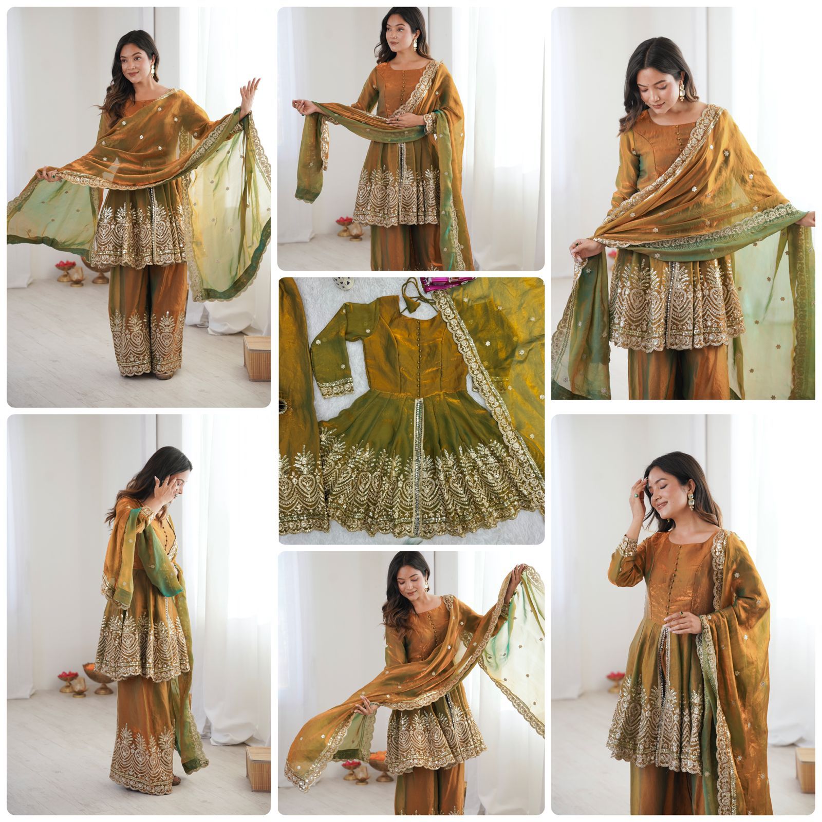 Designer Party Wear Fandy Silk Set with Mirror Work (Code: SSC-658) Designer Party Wear Fandy Silk Set with Mirror Work (Code: SSC-658)