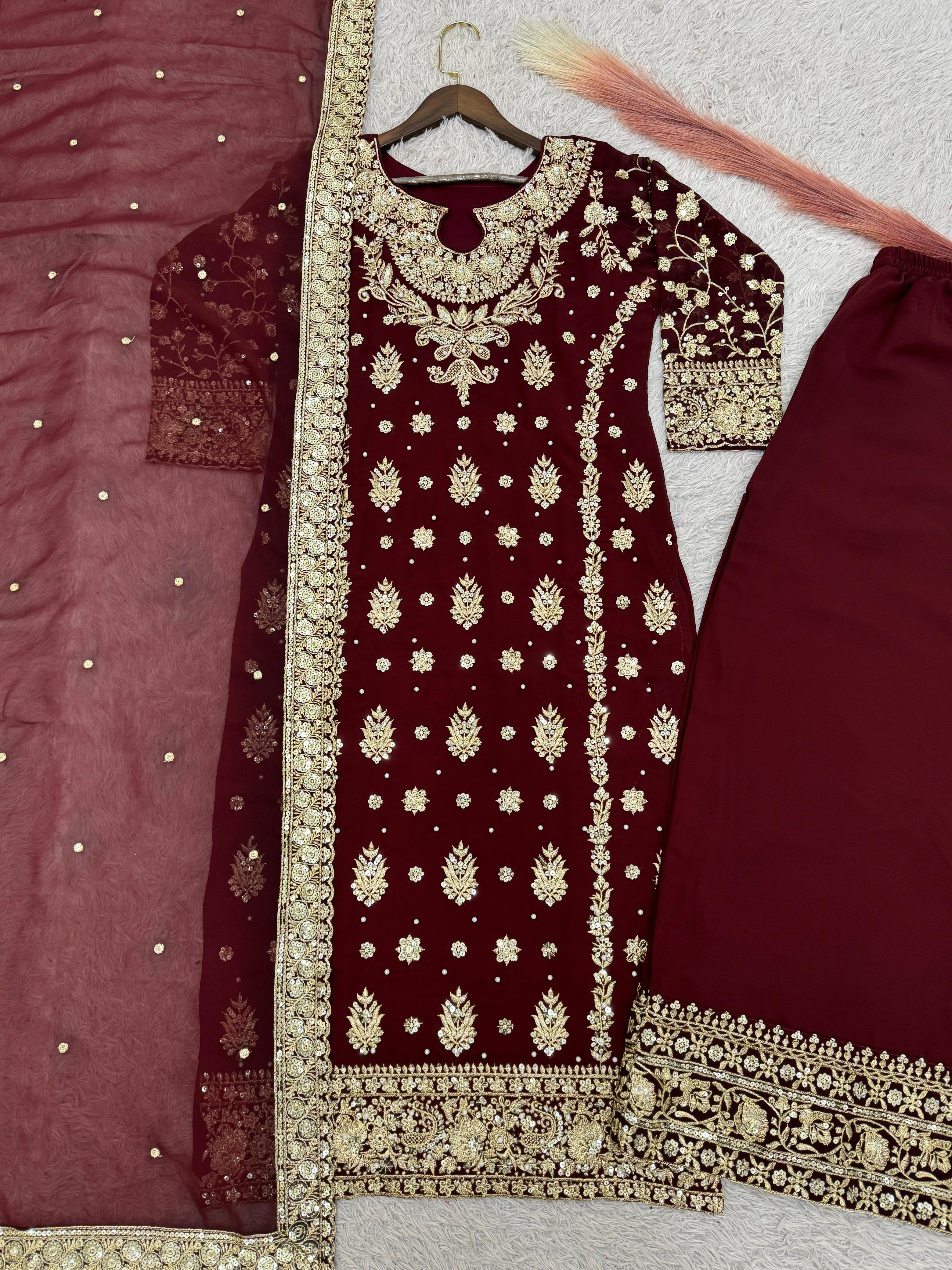 Heavy Embroidered Top-Plazzo Set with Dupatta Heavy Embroidered Top-Plazzo Set with Dupatta