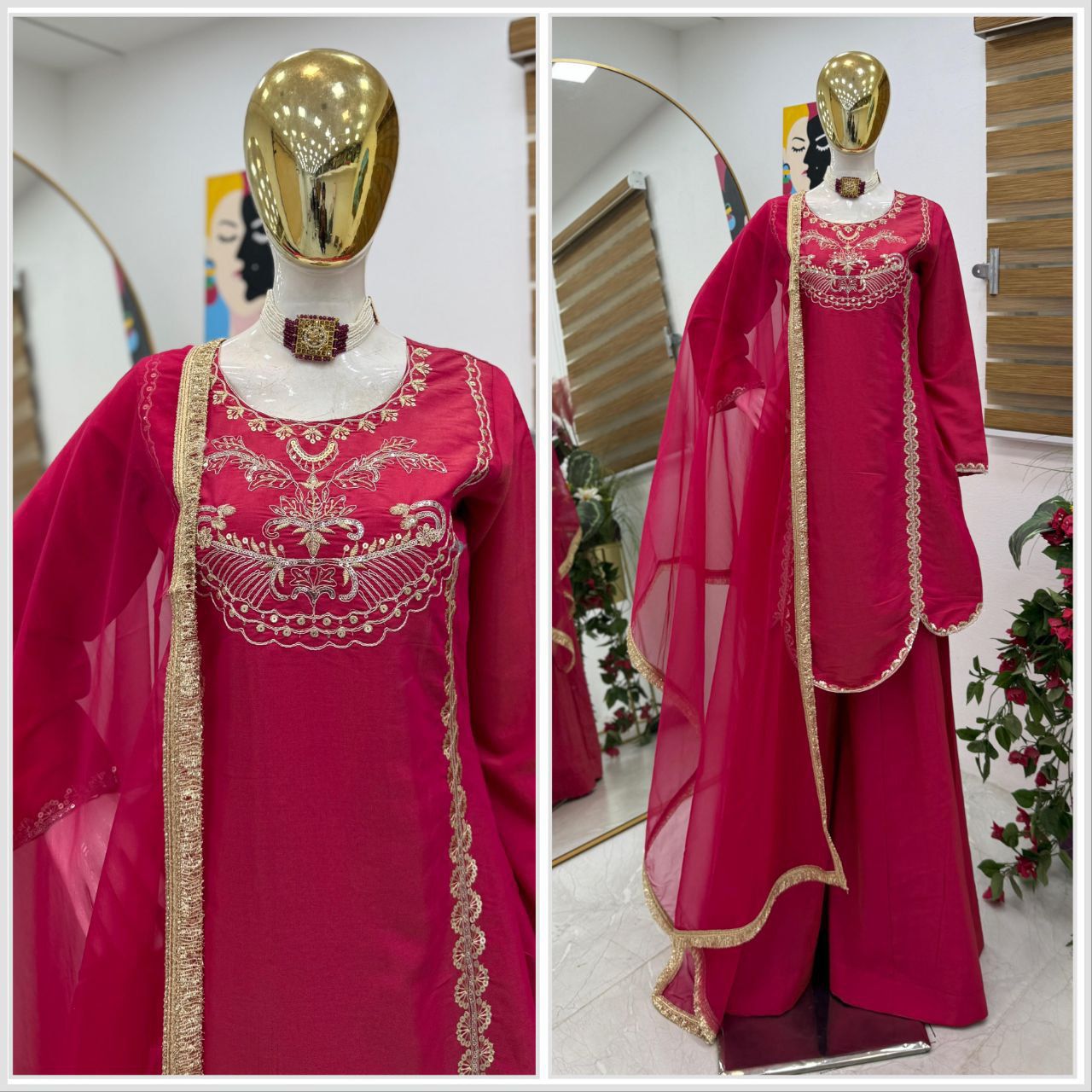 Designer Roman Silk Sharara Set with Embroidery Designer Roman Silk Sharara Set with Embroidery