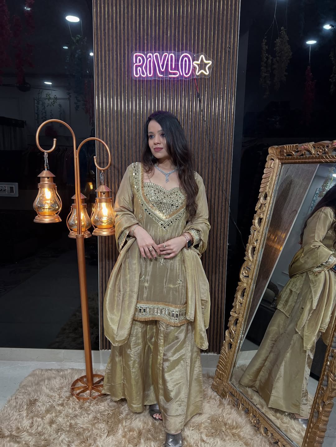 Exclusive 4-Piece Palazzo Set with Real Mirror Work Exclusive 4-Piece Palazzo Set with Real Mirror Work