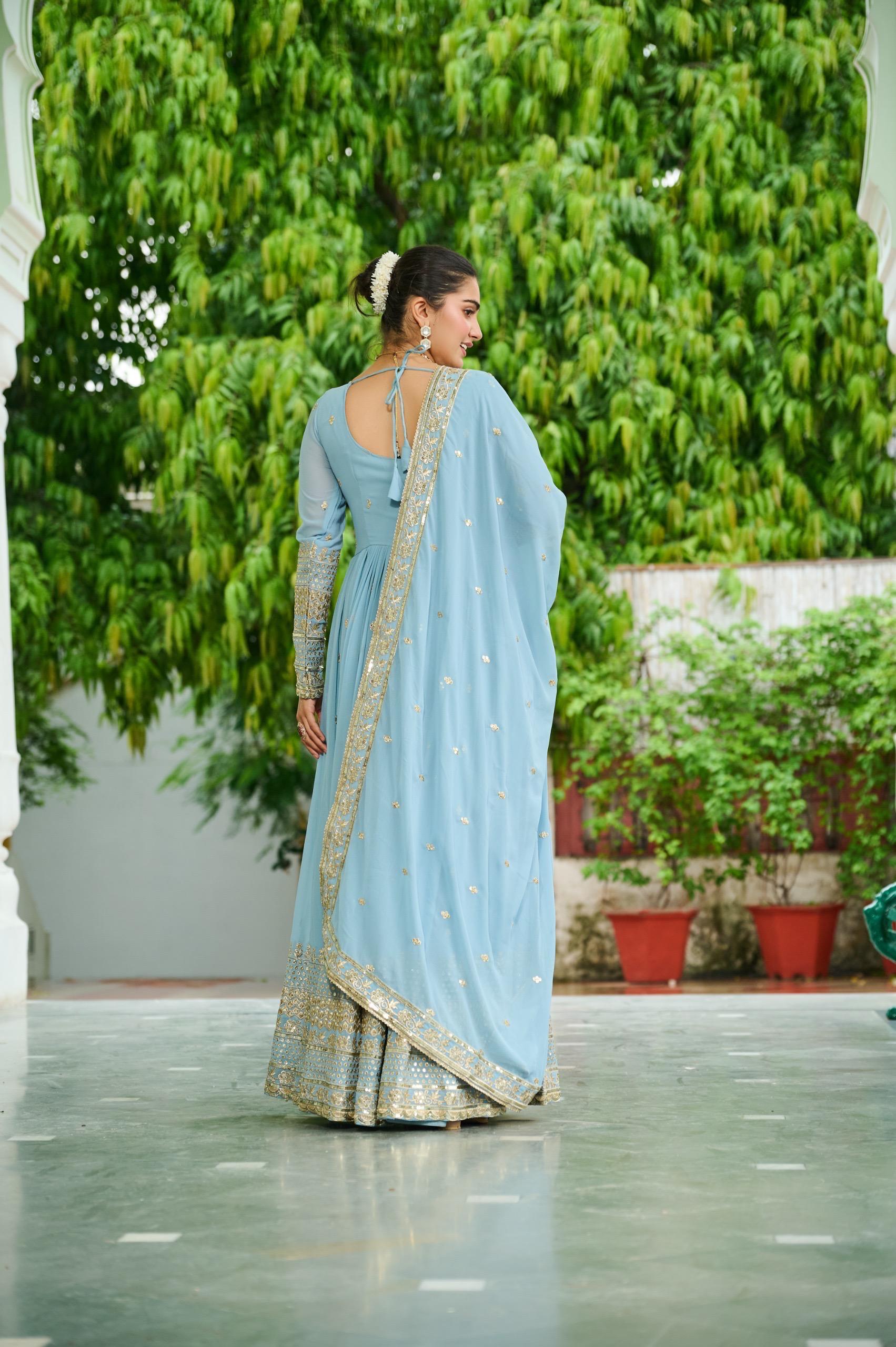 Embroidered Faux Georgette Gown with Dupatta – 2025 Collection Embroidered Faux Georgette Gown with Dupatta – 2025 Collection