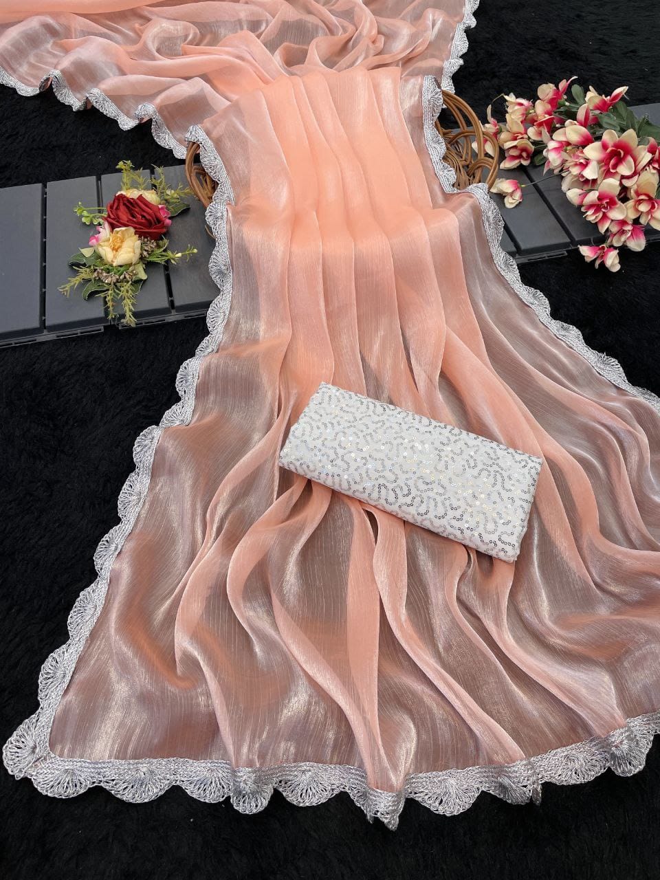 Bollywood Trending Jimmy Choo Saree with Embroidered Blouse Bollywood Trending Jimmy Choo Saree with Embroidered Blouse