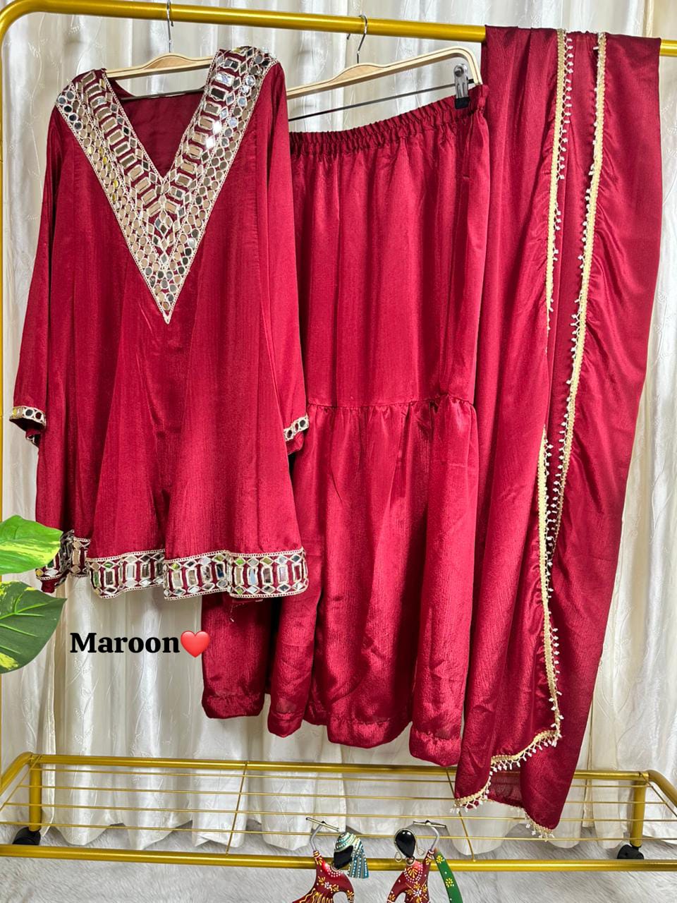 Designer Chinon Silk Peplum Dress with Gharara & Dupatta Designer Chinon Silk Peplum Dress with Gharara & Dupatta