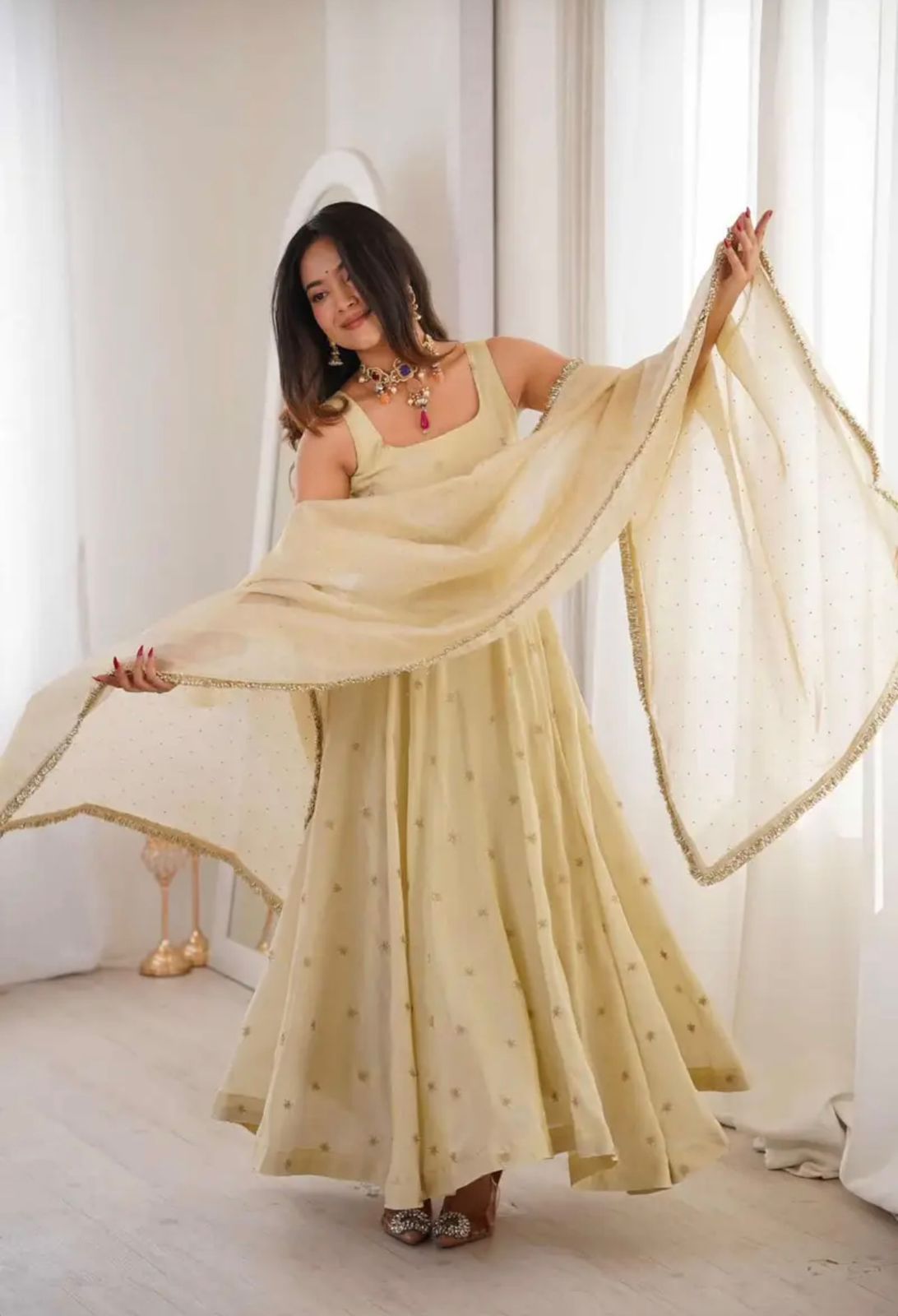 Designer Cosmos Gold Embroidered Gown Set (Code: 5325) Designer Cosmos Gold Embroidered Gown Set (Code: 5325)