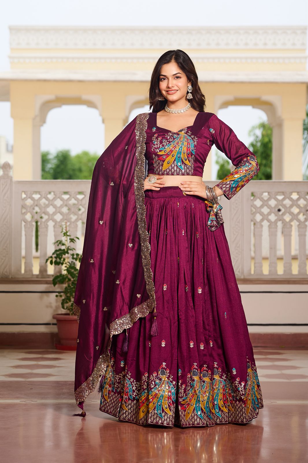 Designer Embroidered Vichitra Lehenga Choli Set Designer Embroidered Vichitra Lehenga Choli Set