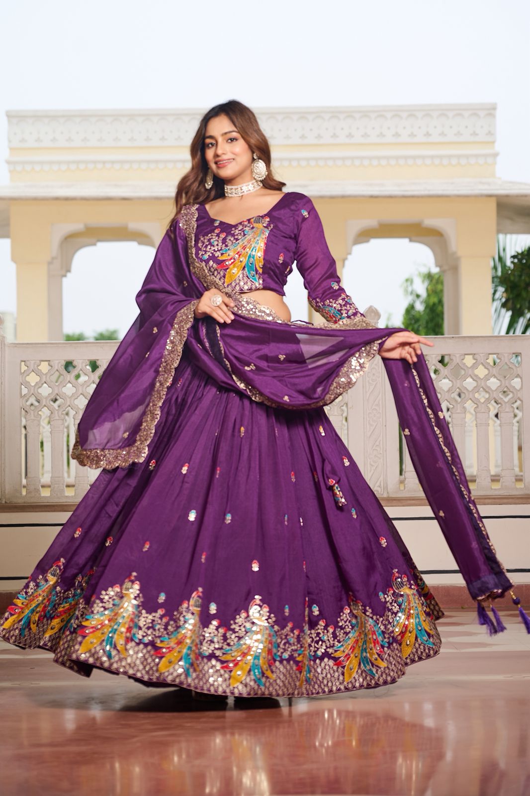 Designer Embroidered Vichitra Lehenga Choli Set Designer Embroidered Vichitra Lehenga Choli Set
