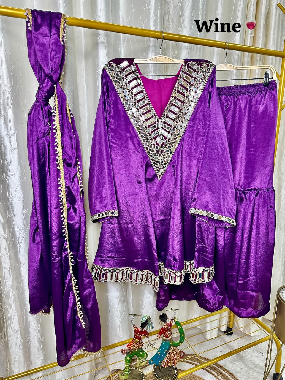 Designer Chinon Silk Peplum Dress with Gharara & Dupatta Designer Chinon Silk Peplum Dress with Gharara & Dupatta