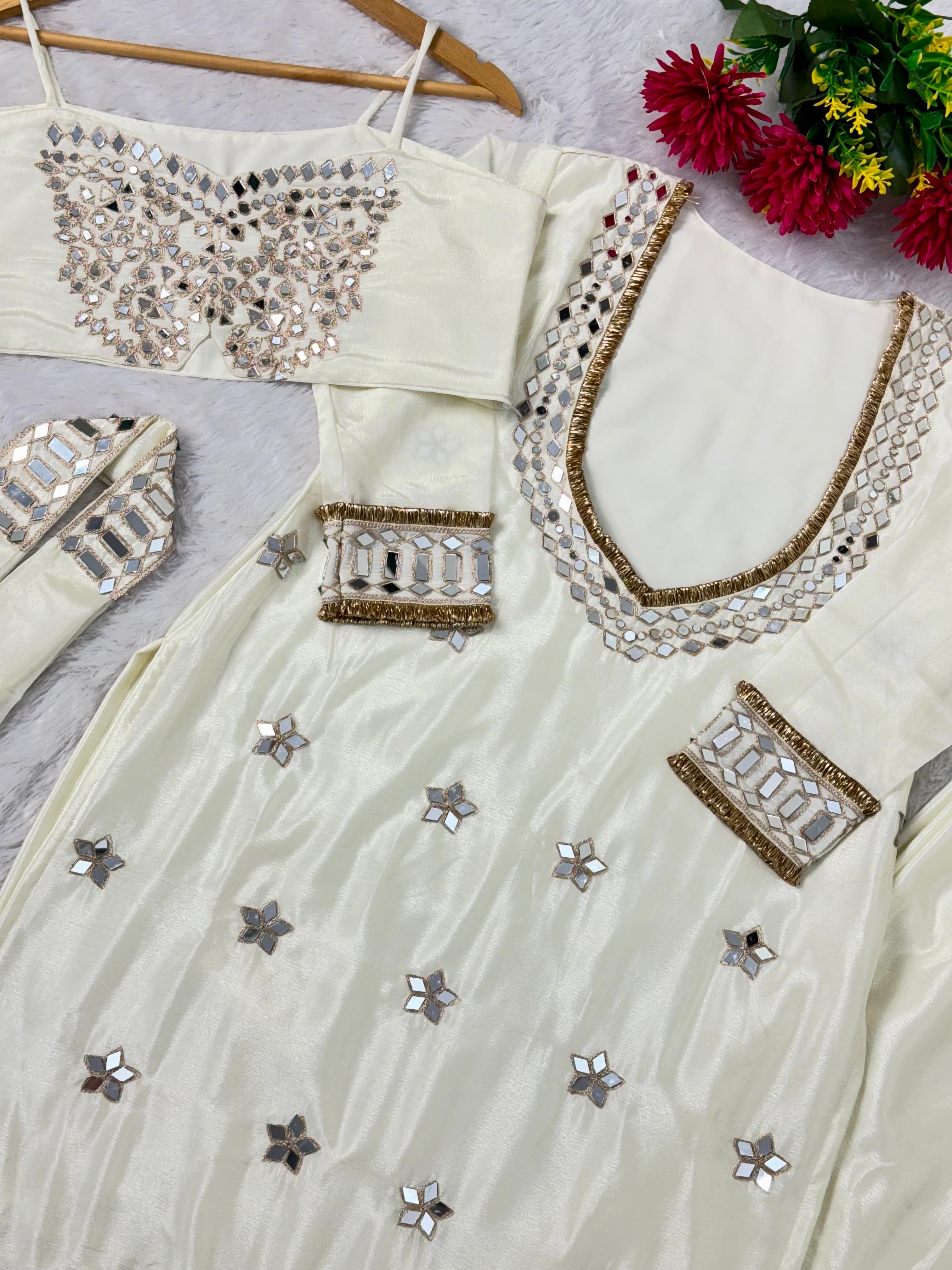 Party Wear Chinon Dress Set with Mirror Work Party Wear Chinon Dress Set with Mirror Work