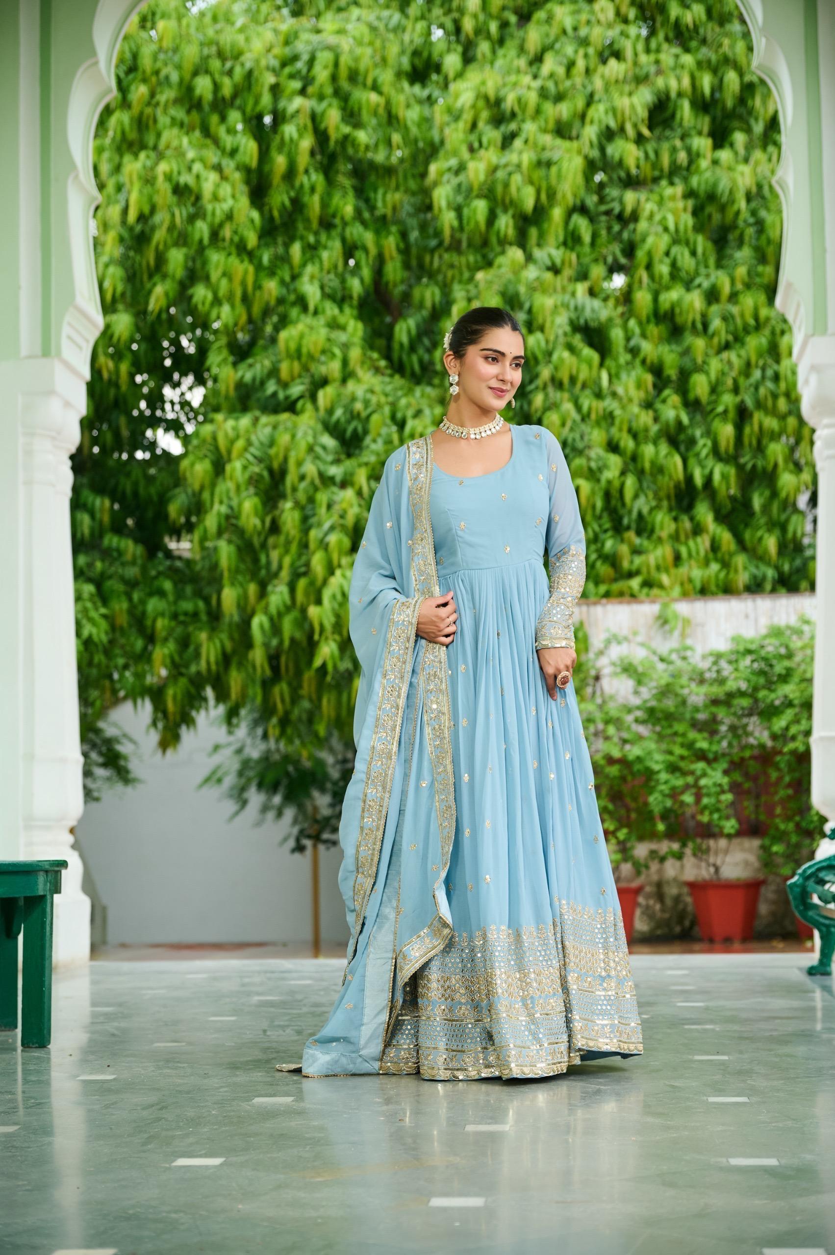 Embroidered Faux Georgette Gown with Dupatta – 2025 Collection Embroidered Faux Georgette Gown with Dupatta – 2025 Collection