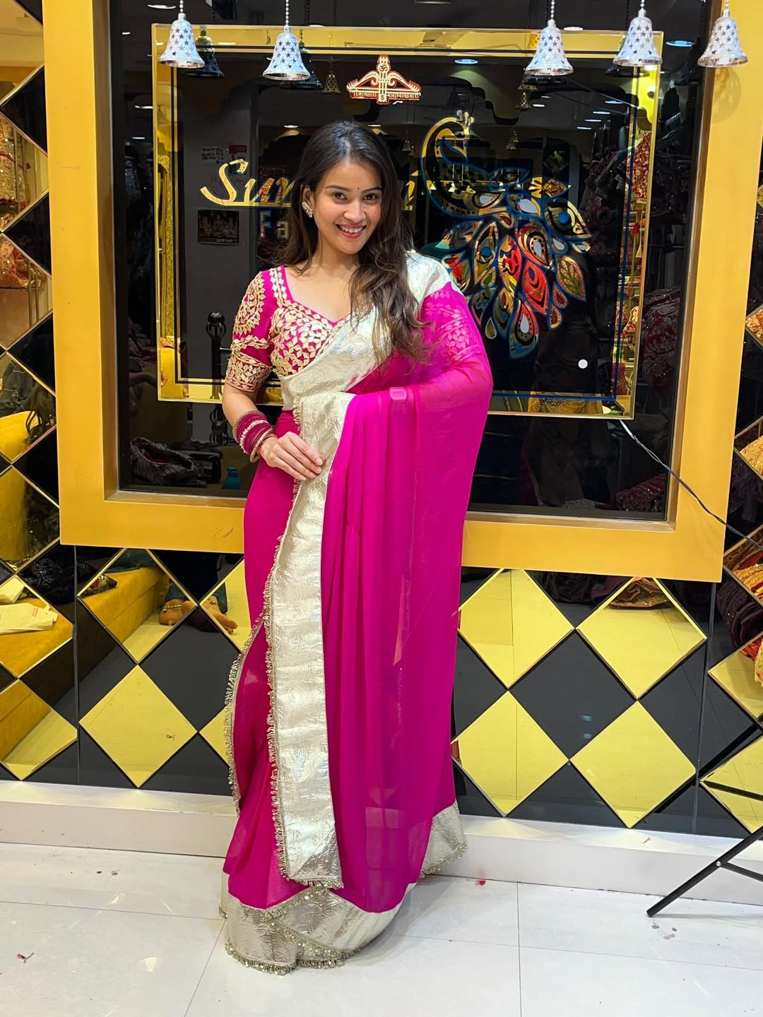 Premium Hand Charkhi Gotta Patti Saree with Stitched Blouse Premium Hand Charkhi Gotta Patti Saree with Stitched Blouse