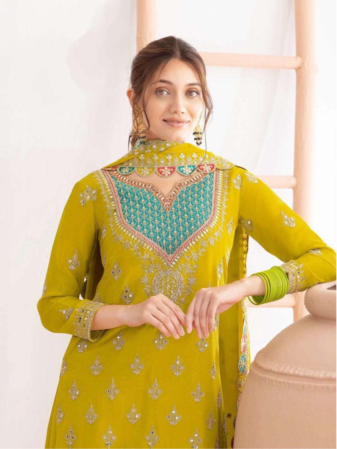 Designer Chinon Silk Party Sharara Suit Set Designer Chinon Silk Party Sharara Suit Set