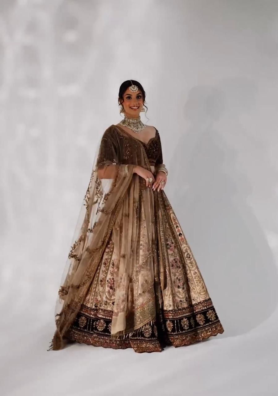 Designer Kasturi Silk Lehenga Set with Velvet Blouse Designer Kasturi Silk Lehenga Set with Velvet Blouse