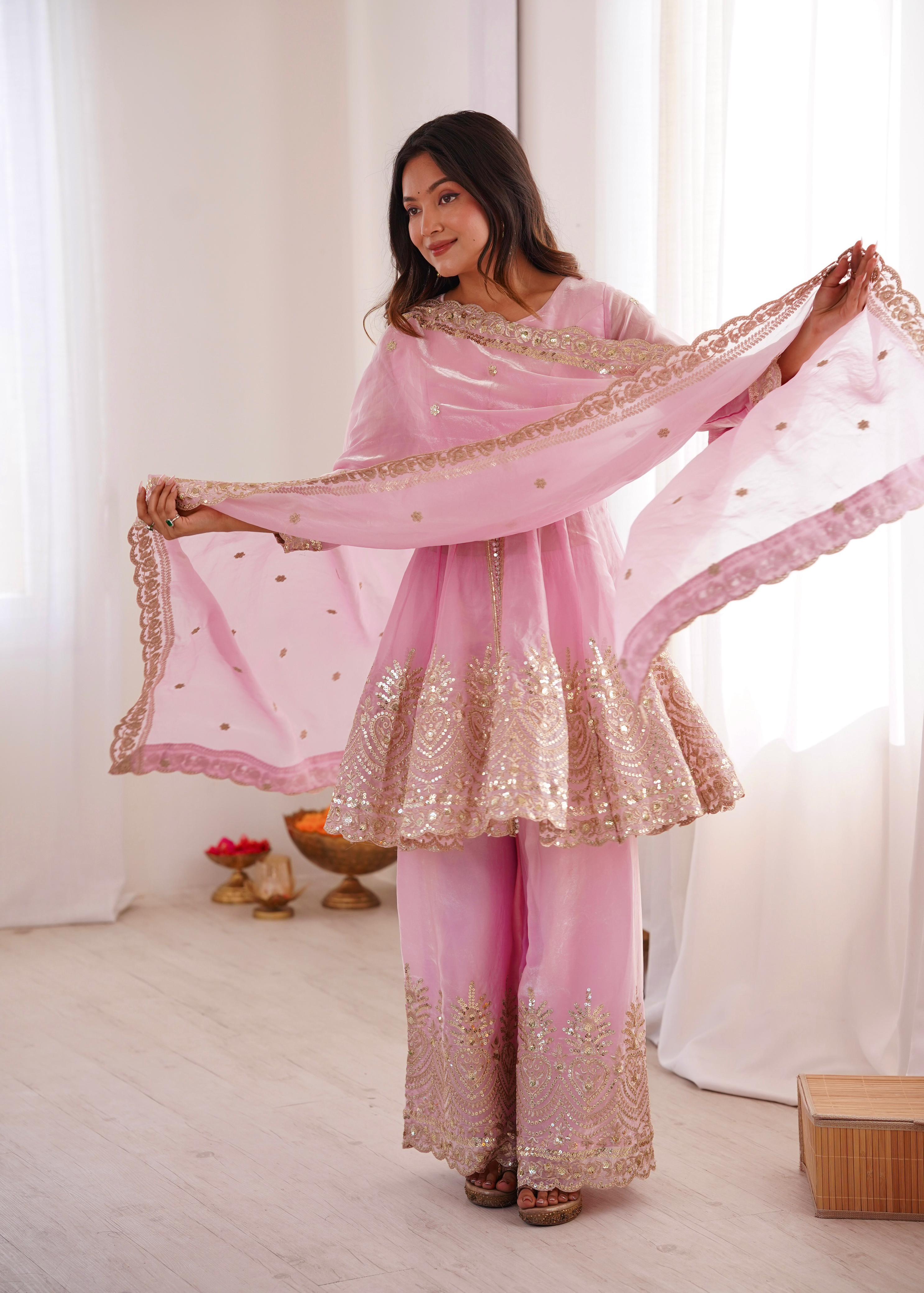 Designer Party Wear Fandy Silk Set with Mirror Work (Code: SSC-658) Designer Party Wear Fandy Silk Set with Mirror Work (Code: SSC-658)