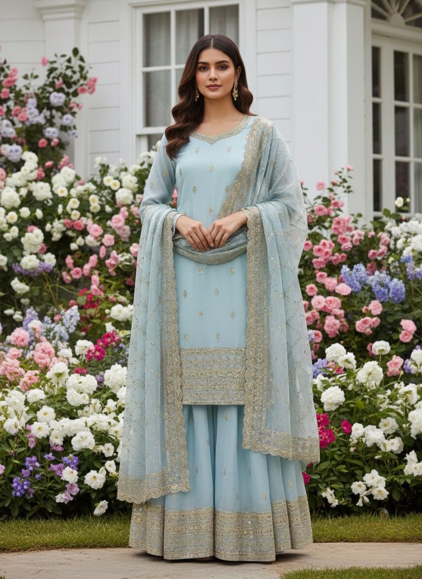 Ready-to-Wear Fancy Embroidered Top-Plazzo Set with Dupatta Ready-to-Wear Fancy Embroidered Top-Plazzo Set with Dupatta