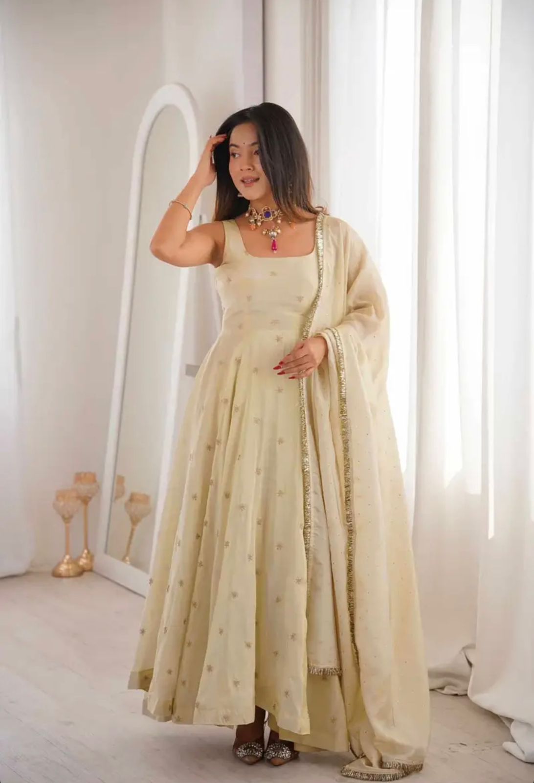 Designer Cosmos Gold Embroidered Gown Set (Code: 5325) Designer Cosmos Gold Embroidered Gown Set (Code: 5325)