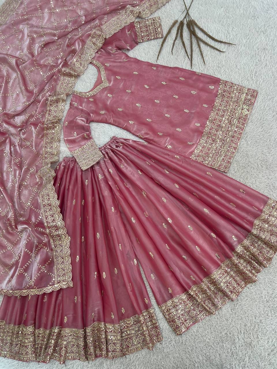 Ready-to-Wear Fancy Embroidered Top-Plazzo Set with Dupatta Ready-to-Wear Fancy Embroidered Top-Plazzo Set with Dupatta