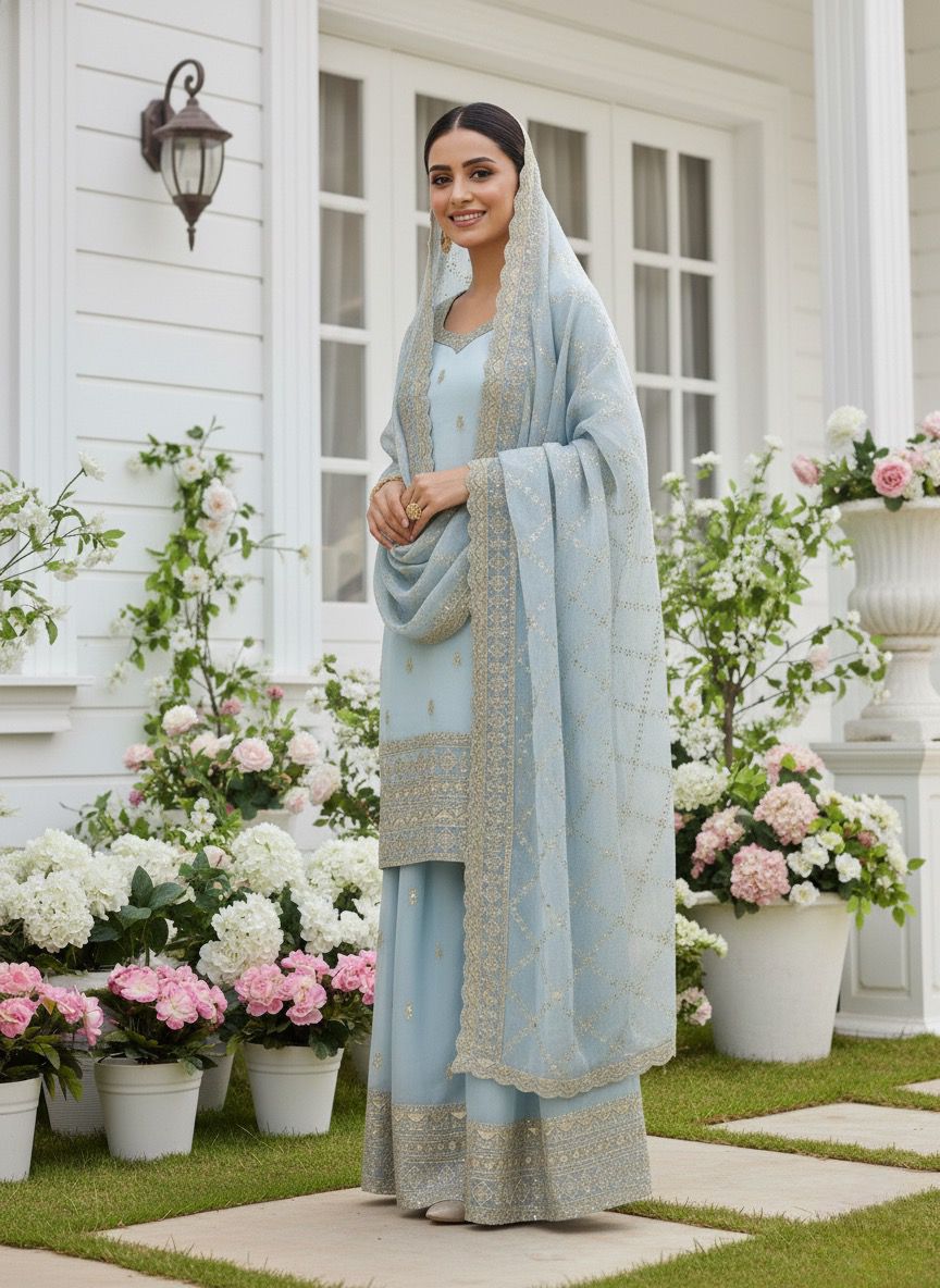 Ready-to-Wear Fancy Embroidered Top-Plazzo Set with Dupatta Ready-to-Wear Fancy Embroidered Top-Plazzo Set with Dupatta