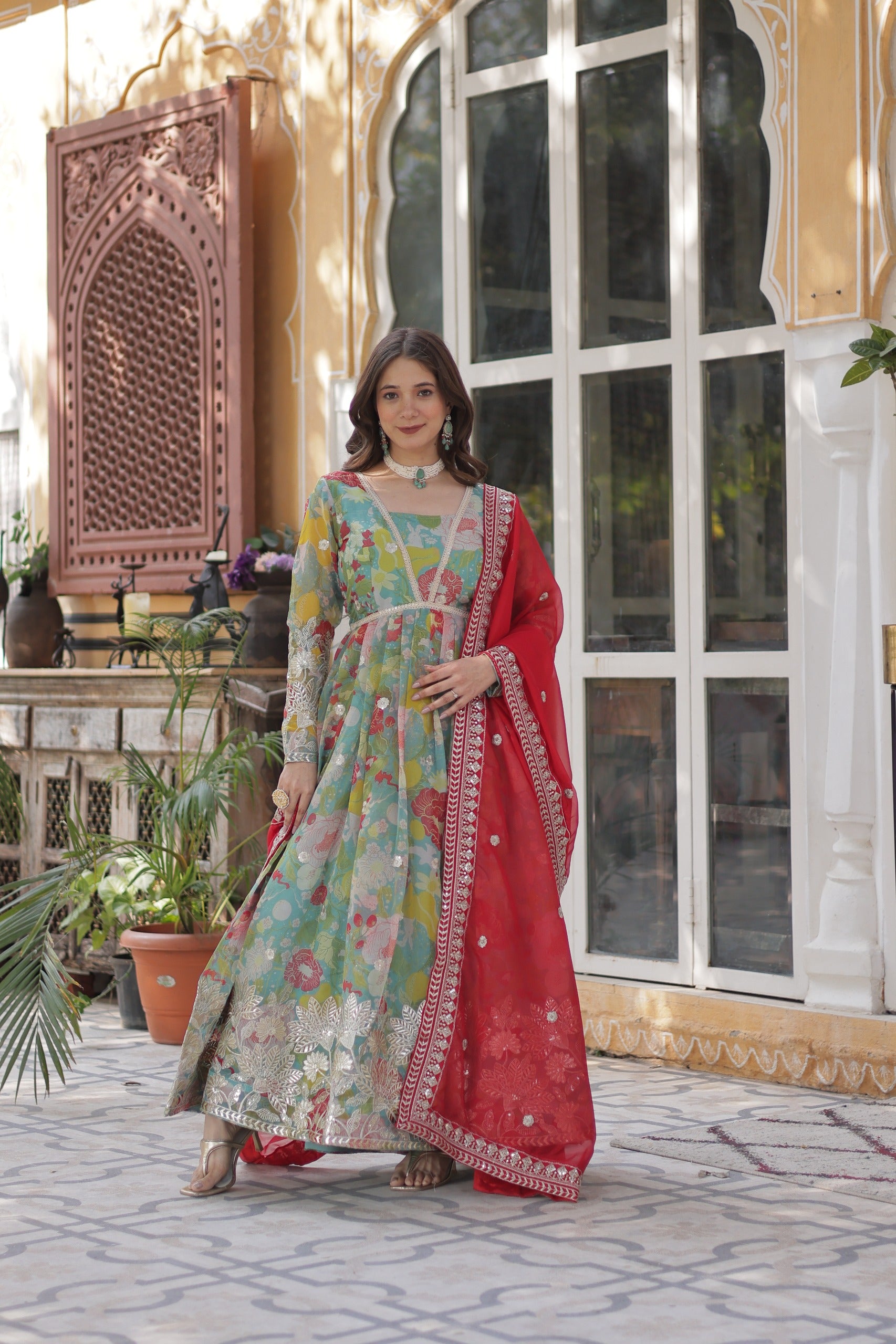 Premium Ready-Made Alia Cut Gown with Dupatta Set Premium Ready-Made Alia Cut Gown with Dupatta Set