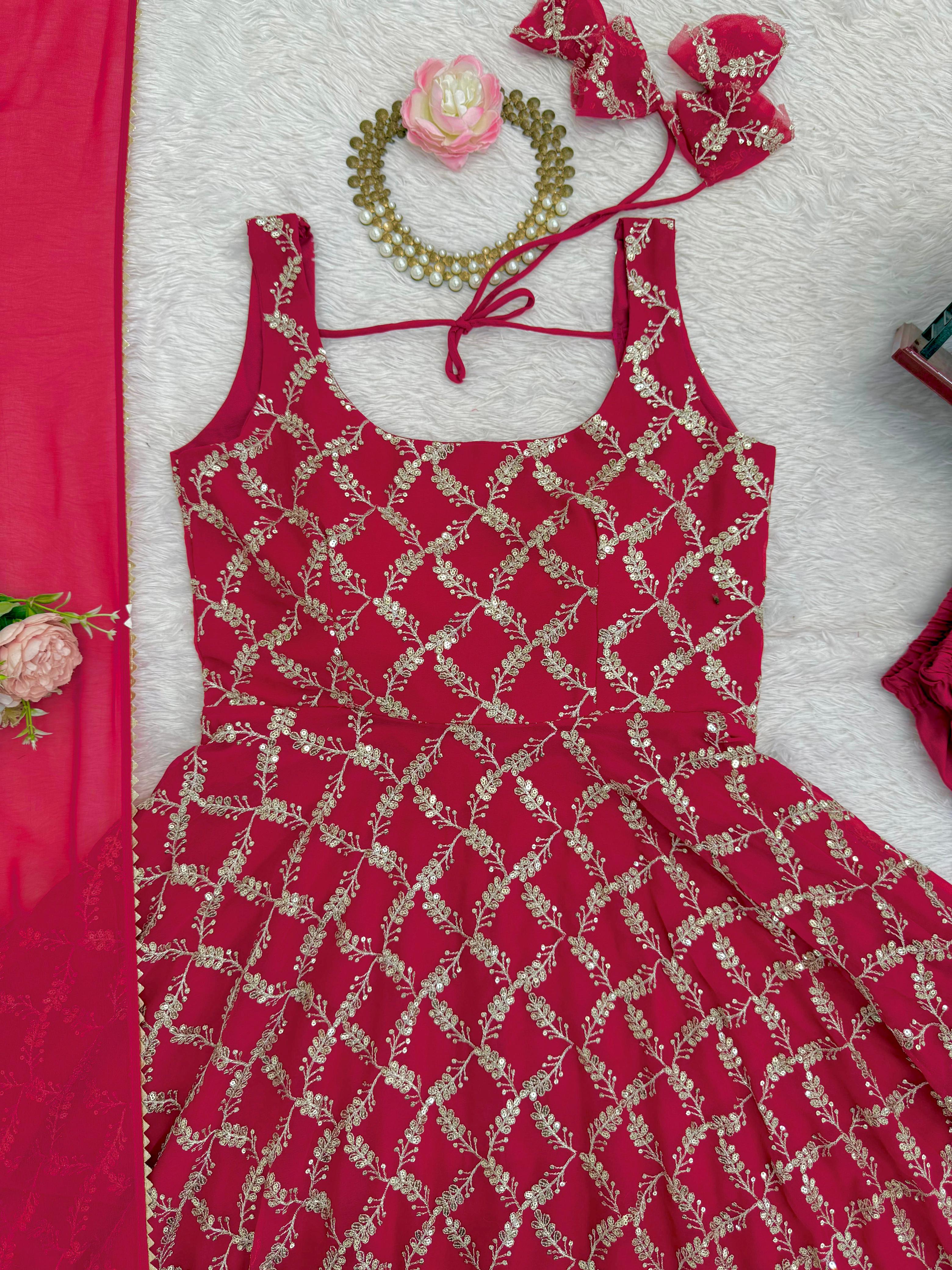 Designer Faux Georgette Anarkali Sharara Set with Dupatta Designer Faux Georgette Anarkali Sharara Set with Dupatta