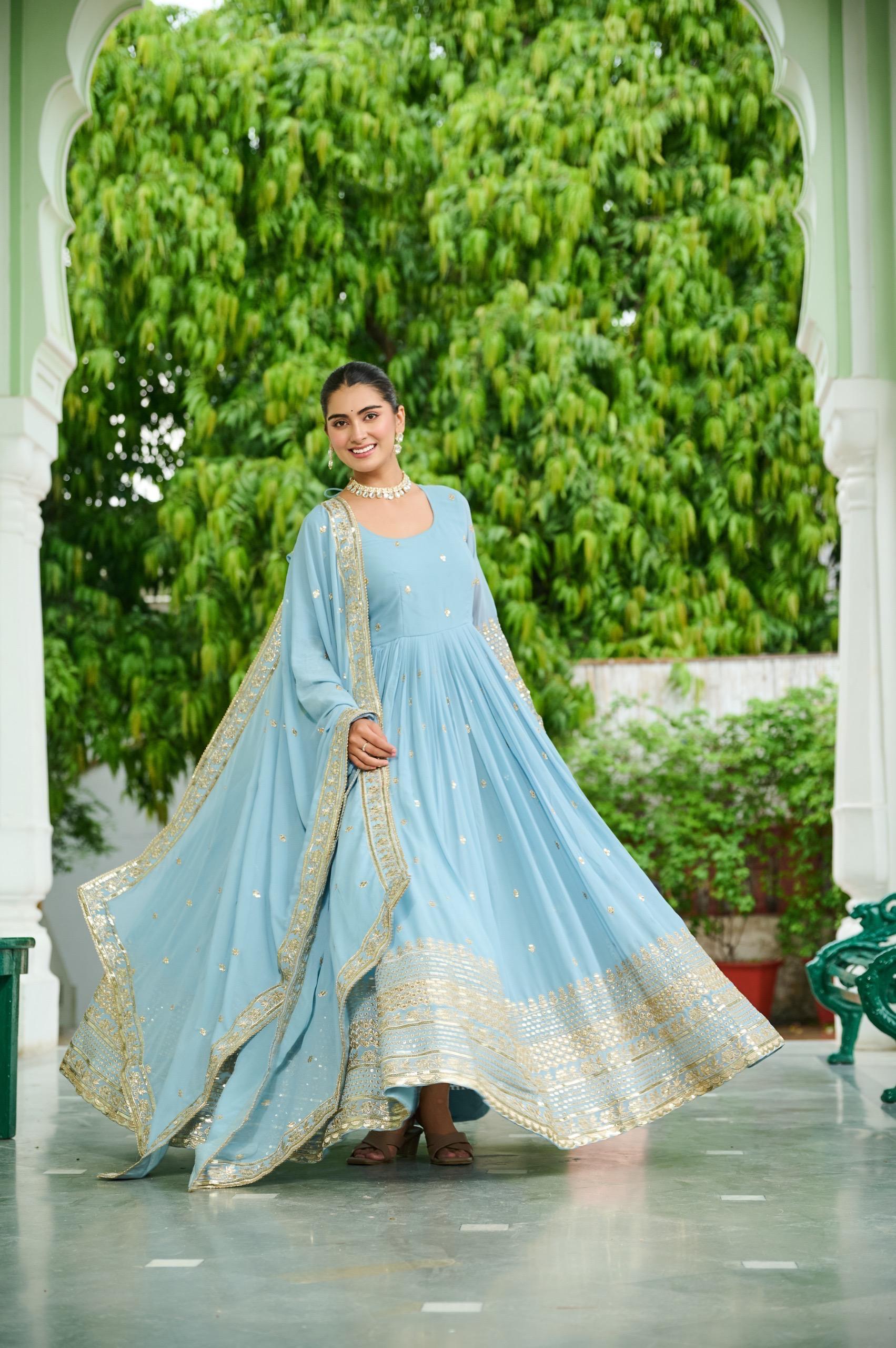 Embroidered Faux Georgette Gown with Dupatta – 2025 Collection Embroidered Faux Georgette Gown with Dupatta – 2025 Collection