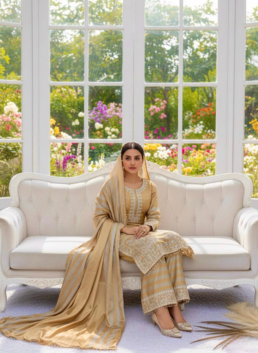 Embroidered Chinon Silk Top Plazzo Set with Dupatta Embroidered Chinon Silk Top Plazzo Set with Dupatta