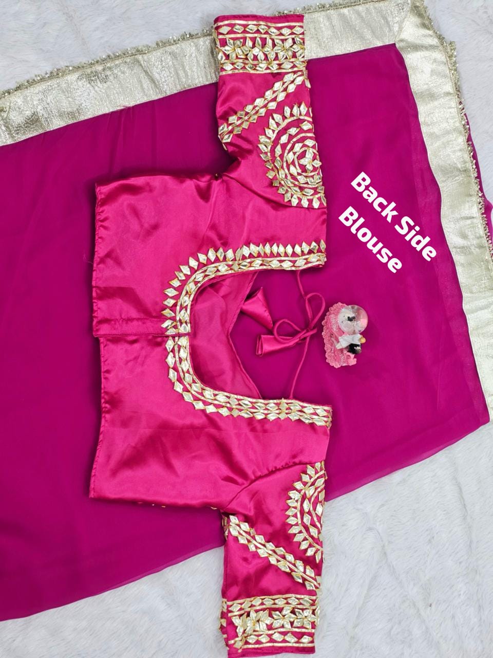 Premium Hand Charkhi Gotta Patti Saree with Stitched Blouse Premium Hand Charkhi Gotta Patti Saree with Stitched Blouse