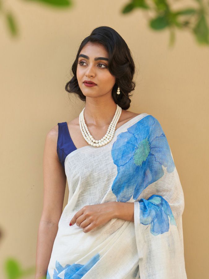 Linen Cotton Digital Printed Saree with Blouse Linen Cotton Digital Printed Saree with Blouse