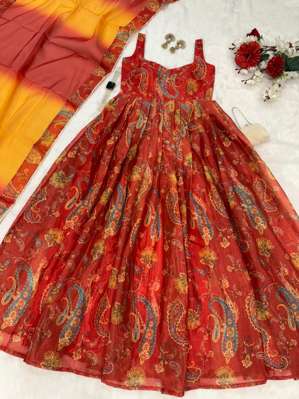 Pure Jimmy Organza Silk Digital Printed Anarkali Gown Pure Jimmy Organza Silk Digital Printed Anarkali Gown