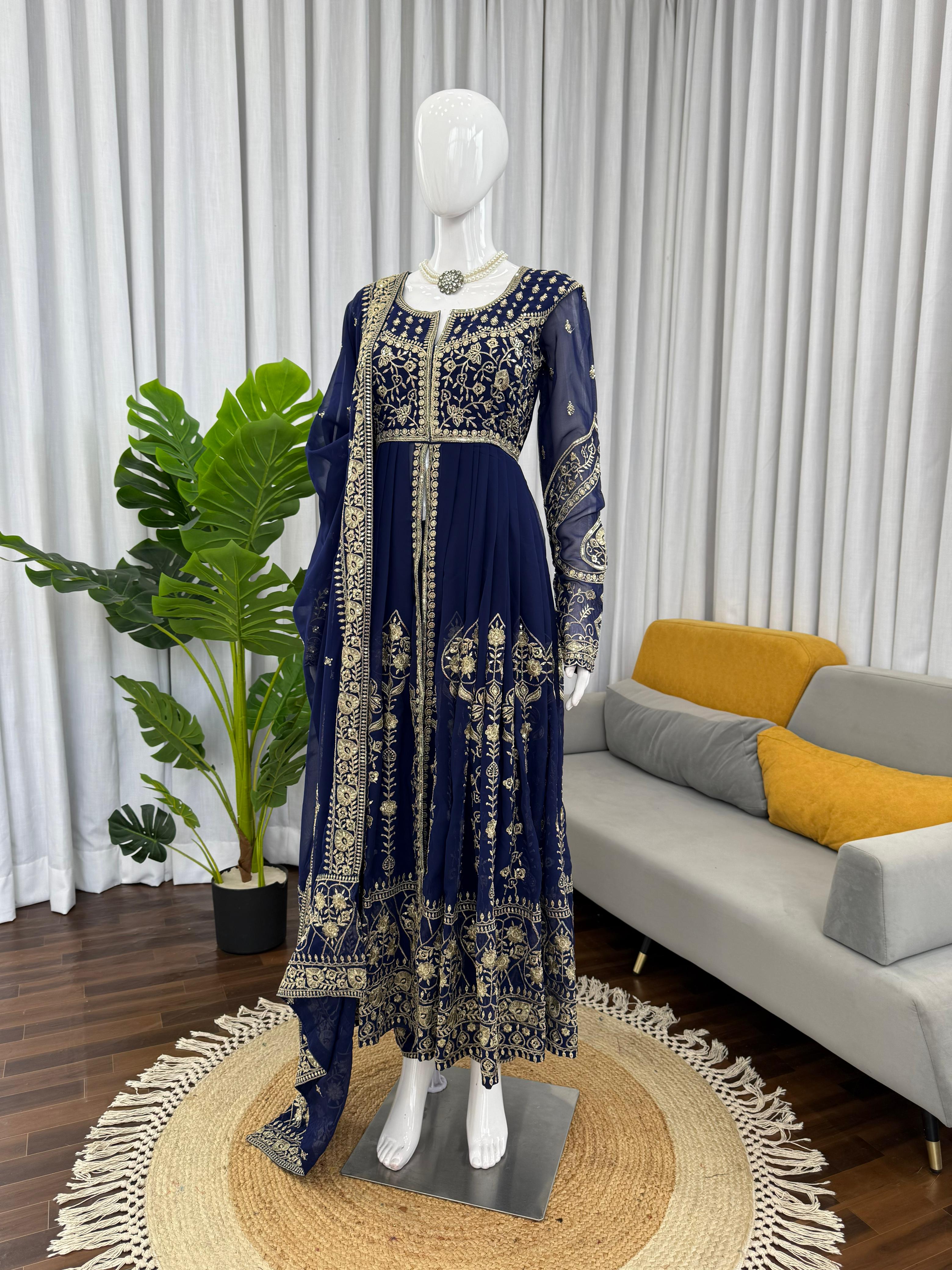 Designer Faux Georgette Anarkali Set with Dupatta Designer Faux Georgette Anarkali Set with Dupatta