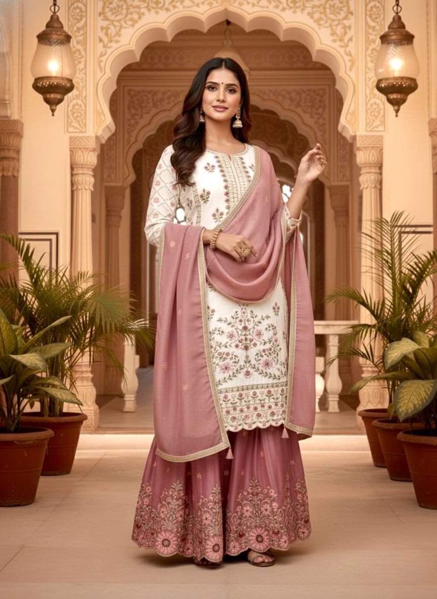 Premium Designer GMY Silk Top Plazzo & Dupatta Set Premium Designer GMY Silk Top Plazzo & Dupatta Set