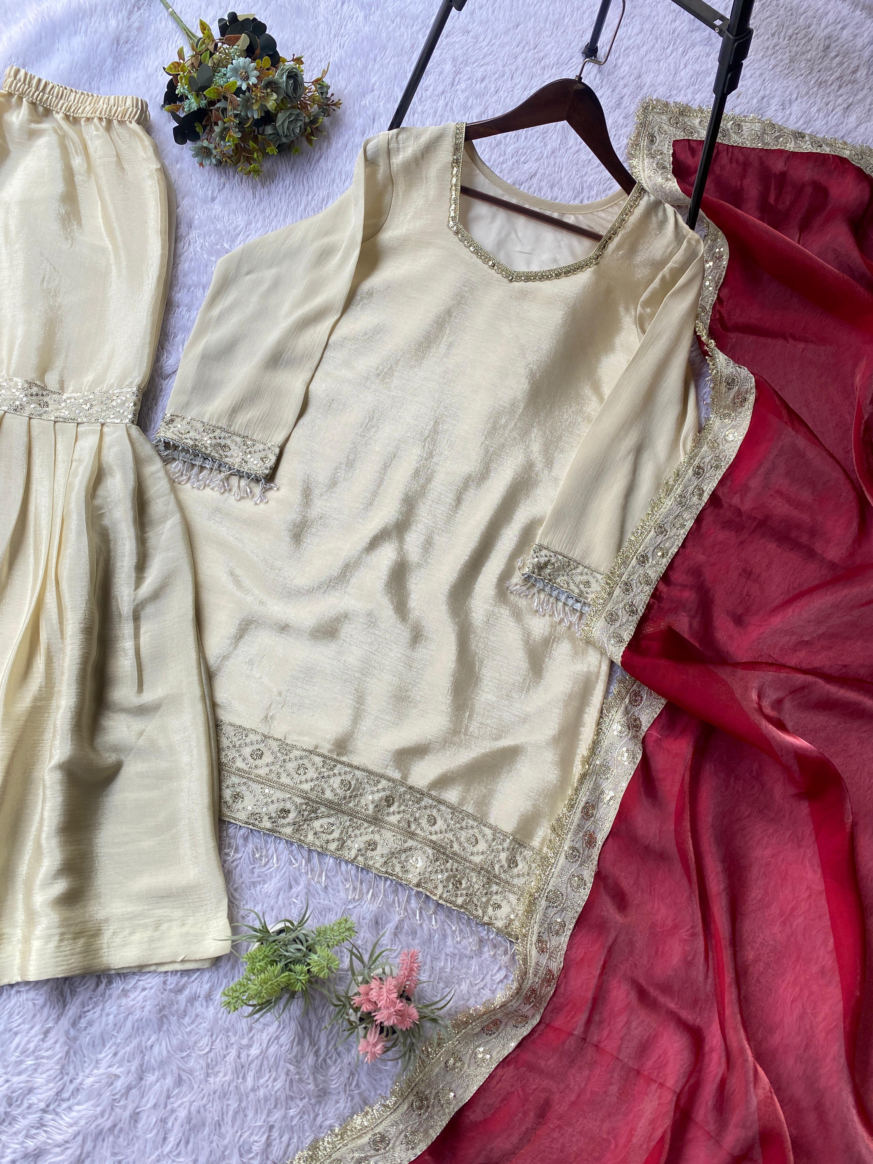 Sequence Embroidered Chinon Sharara Set with Dupatta Sequence Embroidered Chinon Sharara Set with Dupatta