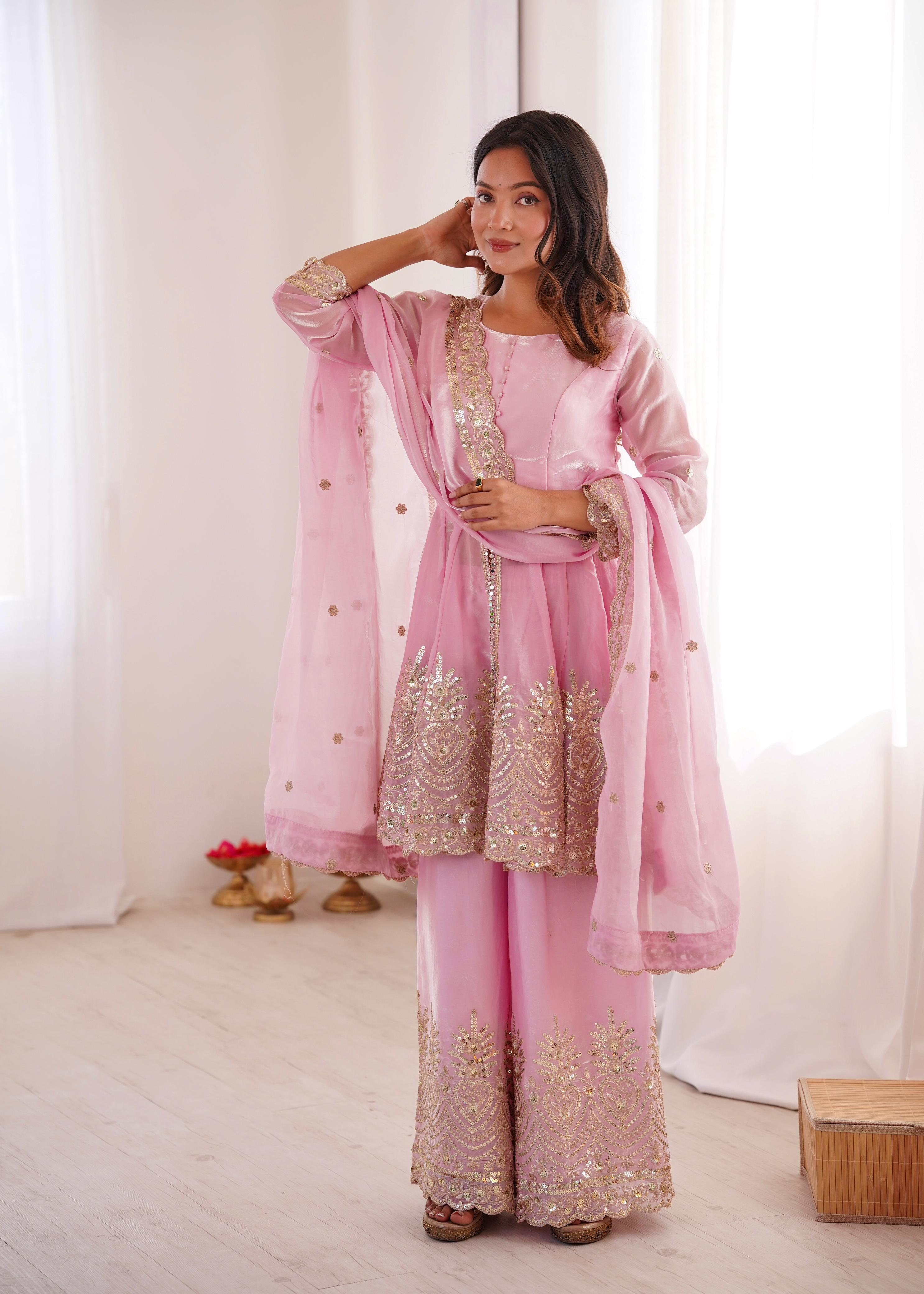 Designer Party Wear Fandy Silk Set with Mirror Work (Code: SSC-658) Designer Party Wear Fandy Silk Set with Mirror Work (Code: SSC-658)