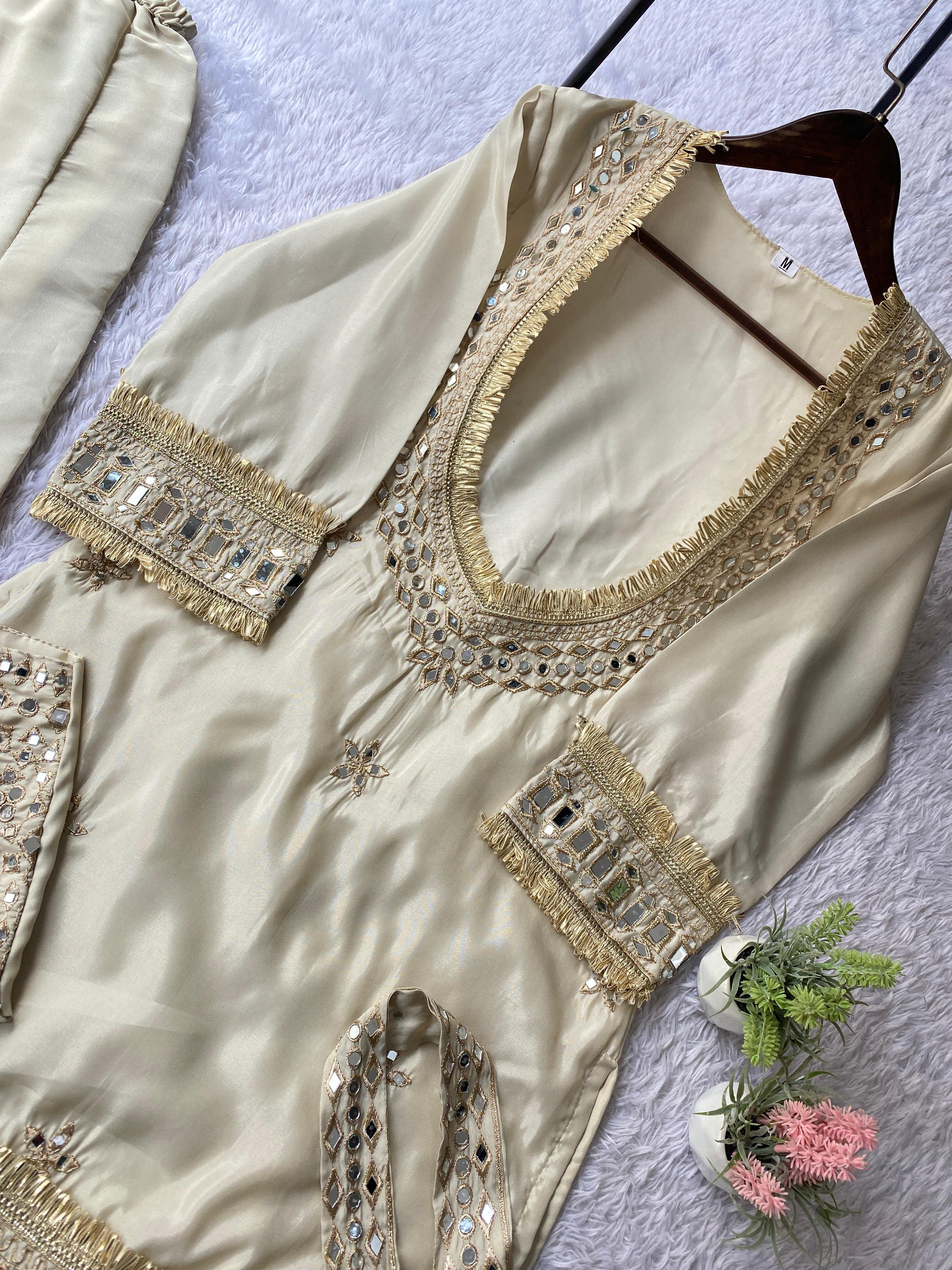 Exclusive 4-Piece Palazzo Set with Real Mirror Work Exclusive 4-Piece Palazzo Set with Real Mirror Work