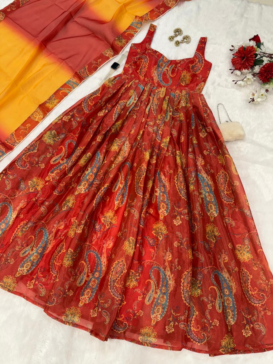 Pure Jimmy Organza Silk Digital Printed Anarkali Gown Pure Jimmy Organza Silk Digital Printed Anarkali Gown