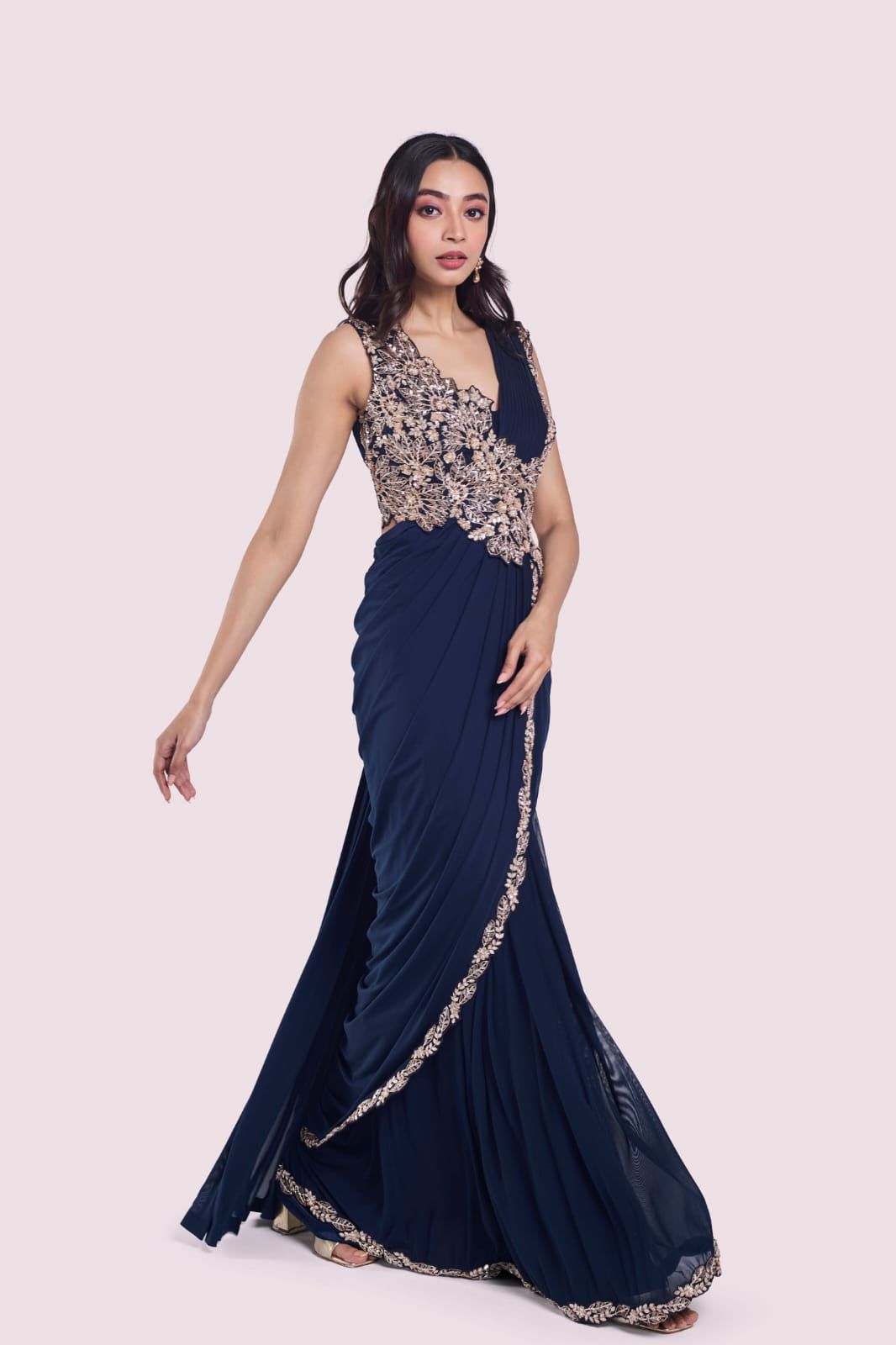 Ready to Wear Embroidered Rangoli Saree with Stitched Blouse Ready to Wear Embroidered Rangoli Saree with Stitched Blouse