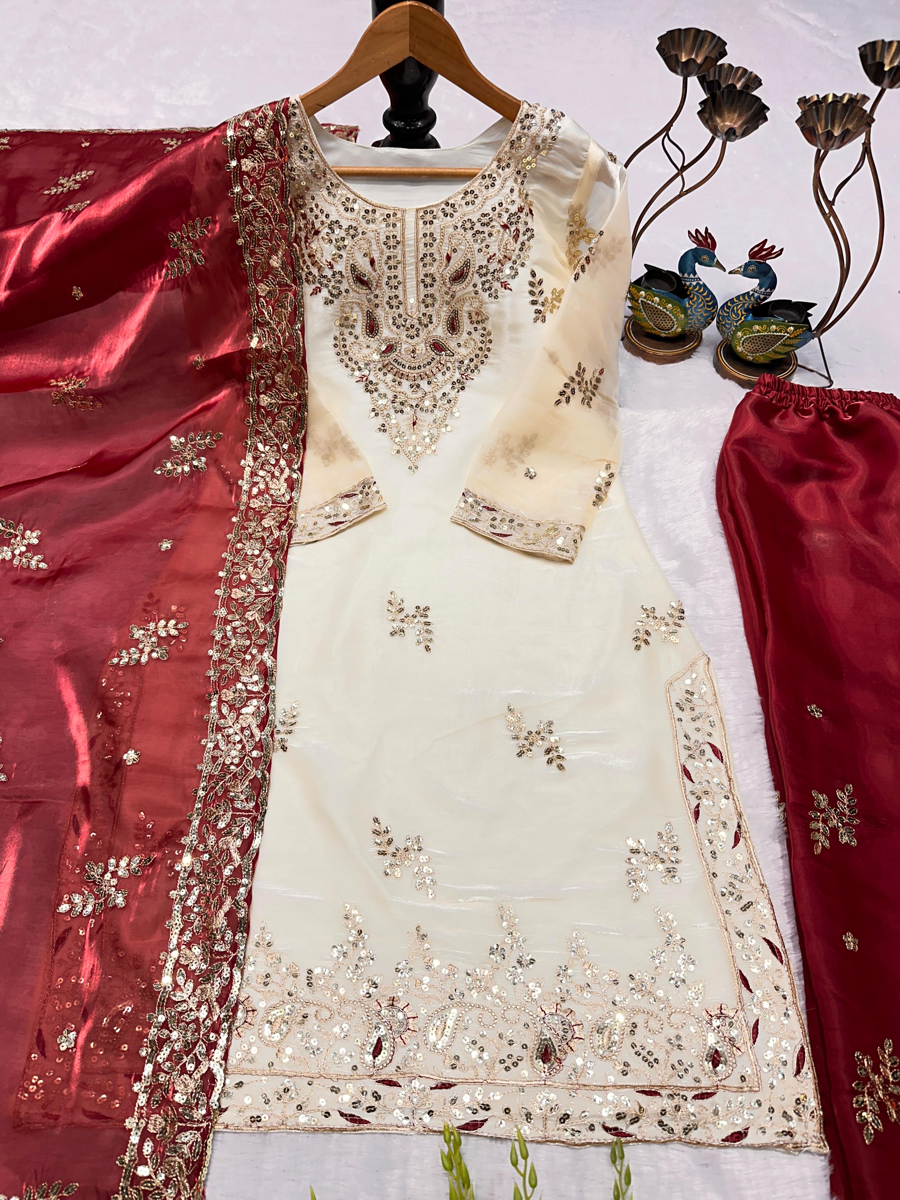 Designer Party Wear Top Plazzo Set with Embroidered Dupatta Designer Party Wear Top Plazzo Set with Embroidered Dupatta